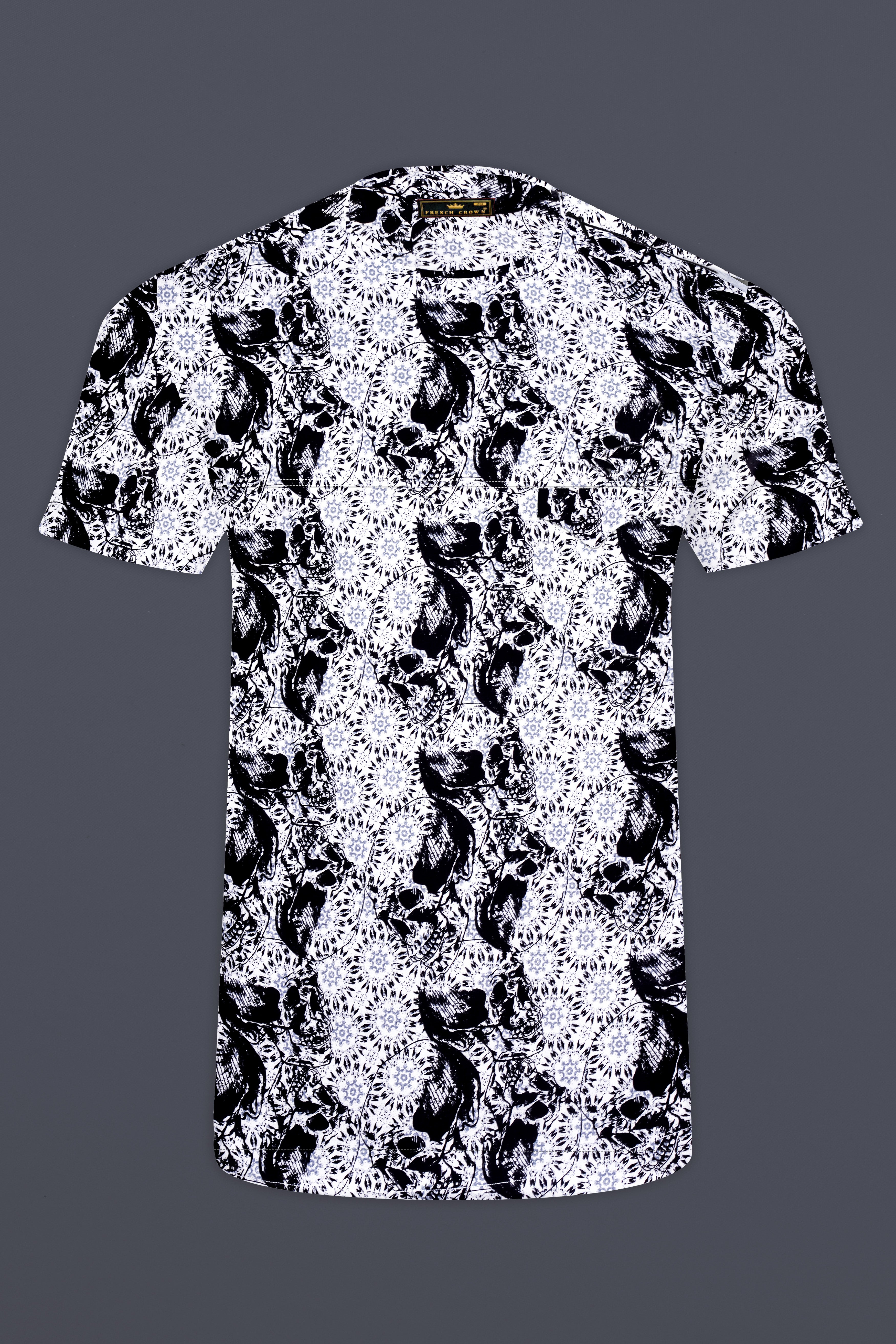 Bright White and Black Printed Premium Cotton Designer Bush Shirt