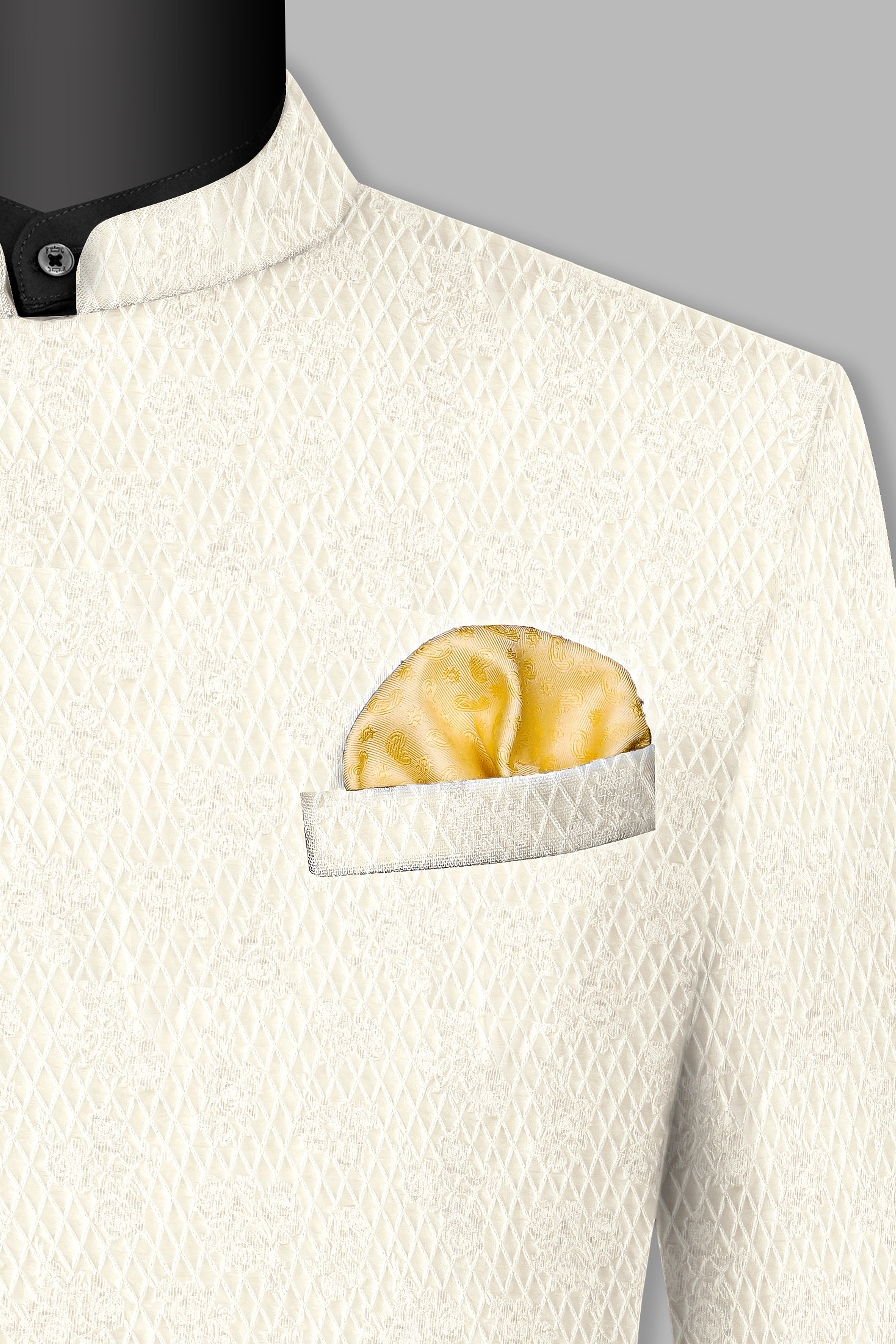 Ebb Cream Trellis Jacquard Weave Cross Buttoned Bandhgala Jodhpuri BL3521-CBG-36, BL3521-CBG-38, BL3521-CBG-40, BL3521-CBG-42, BL3521-CBG-44, BL3521-CBG-46, BL3521-CBG-52, BL3521-CBG-50, BL3521-CBG-52, BL3521-CBG-54, BL3521-CBG-56, BL3521-CBG-58, BL3521-CBG-60