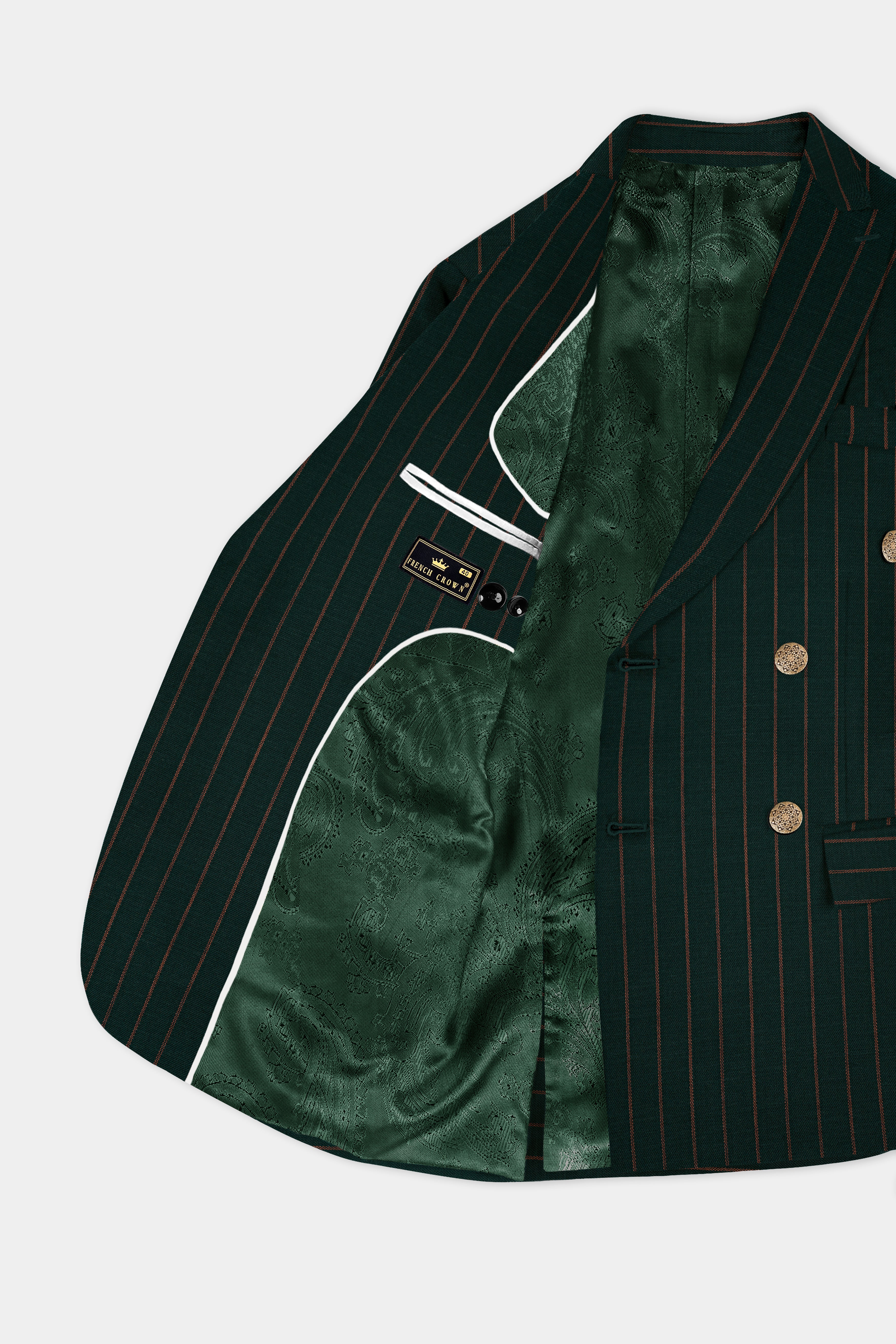 Swamp Green Striped Wool Blend Double Breasted Blazer