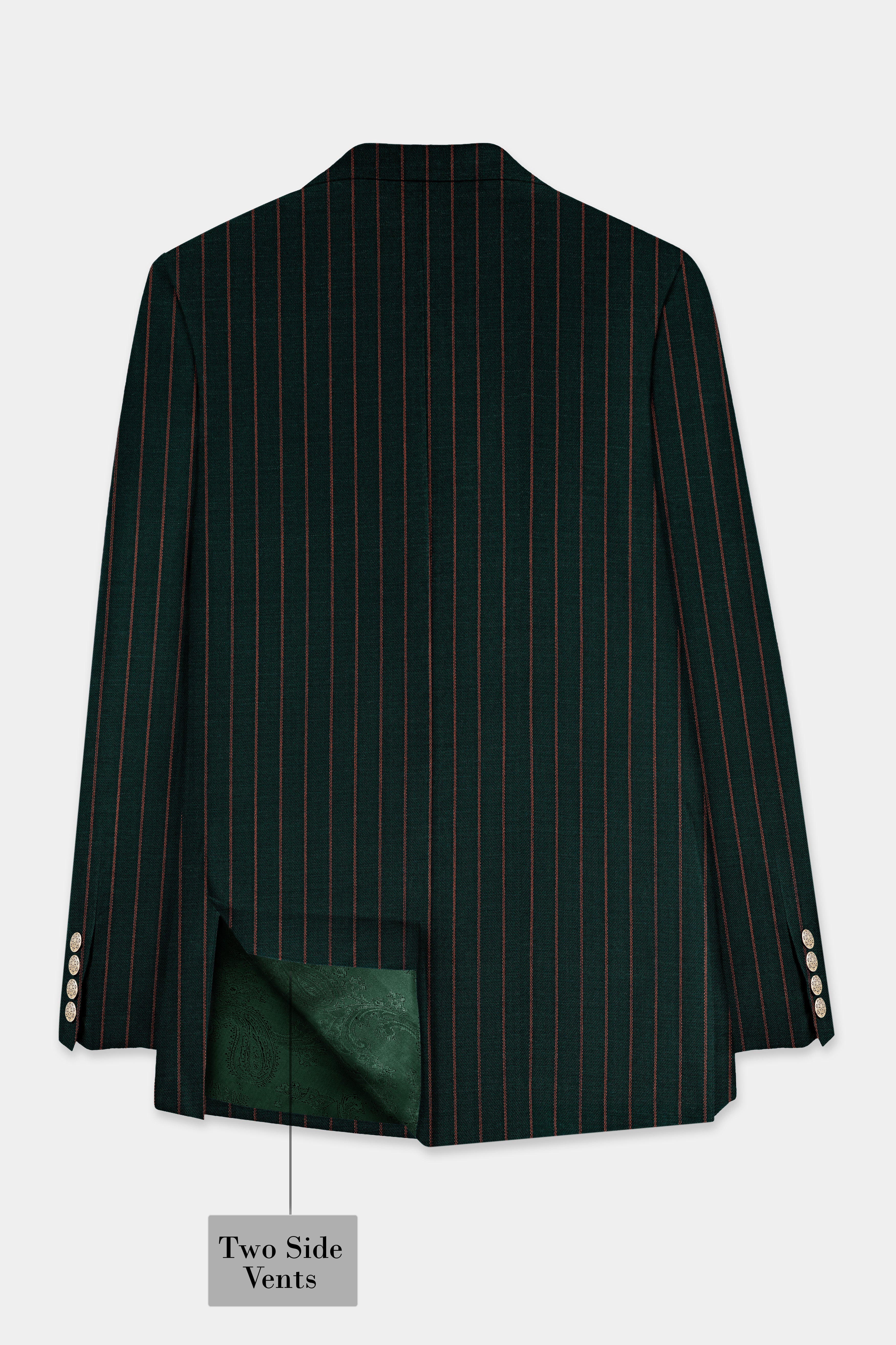 Swamp Green Striped Wool Blend Double Breasted Blazer