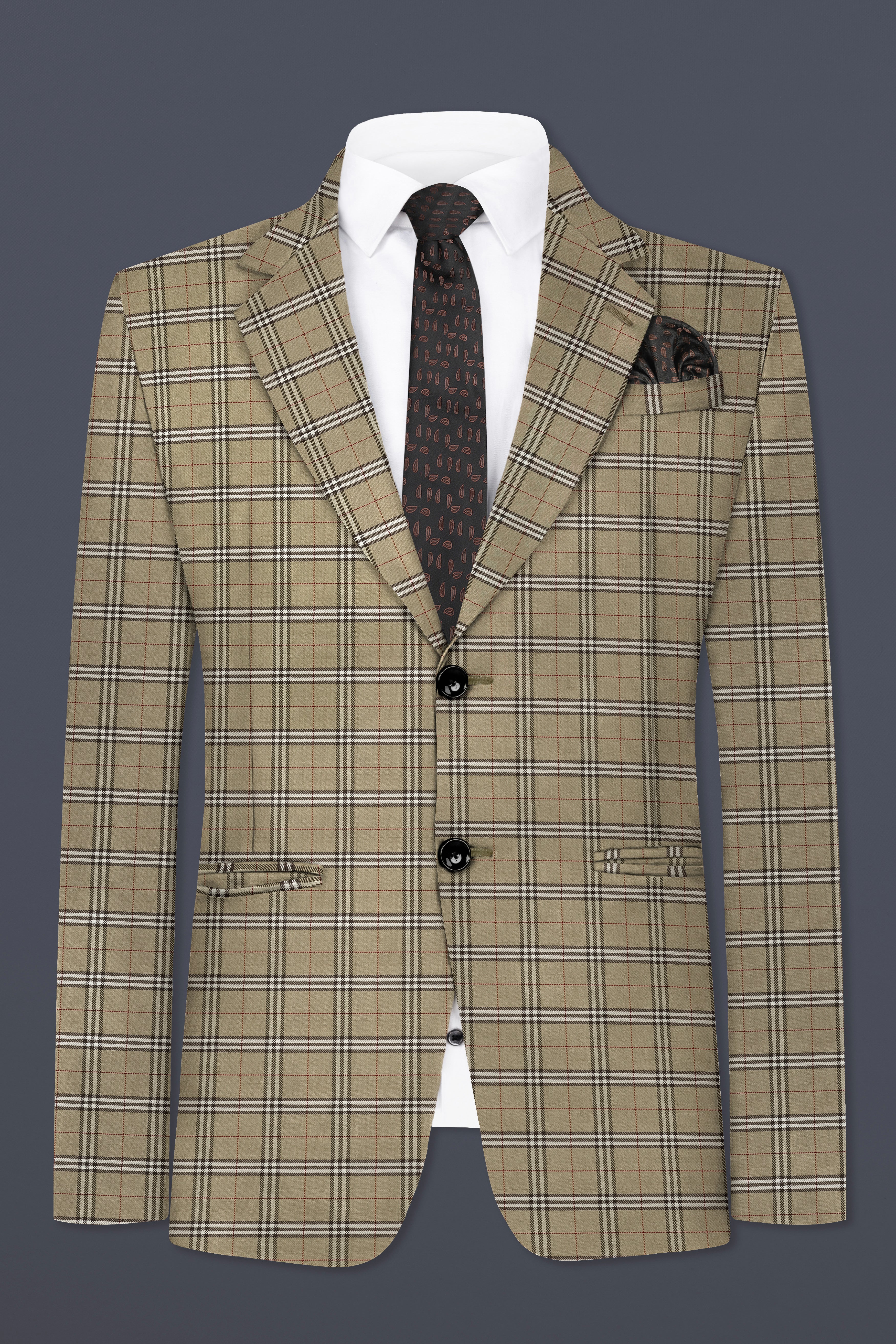 Sandrift Cream with White Plaid Wool Blend Blazer