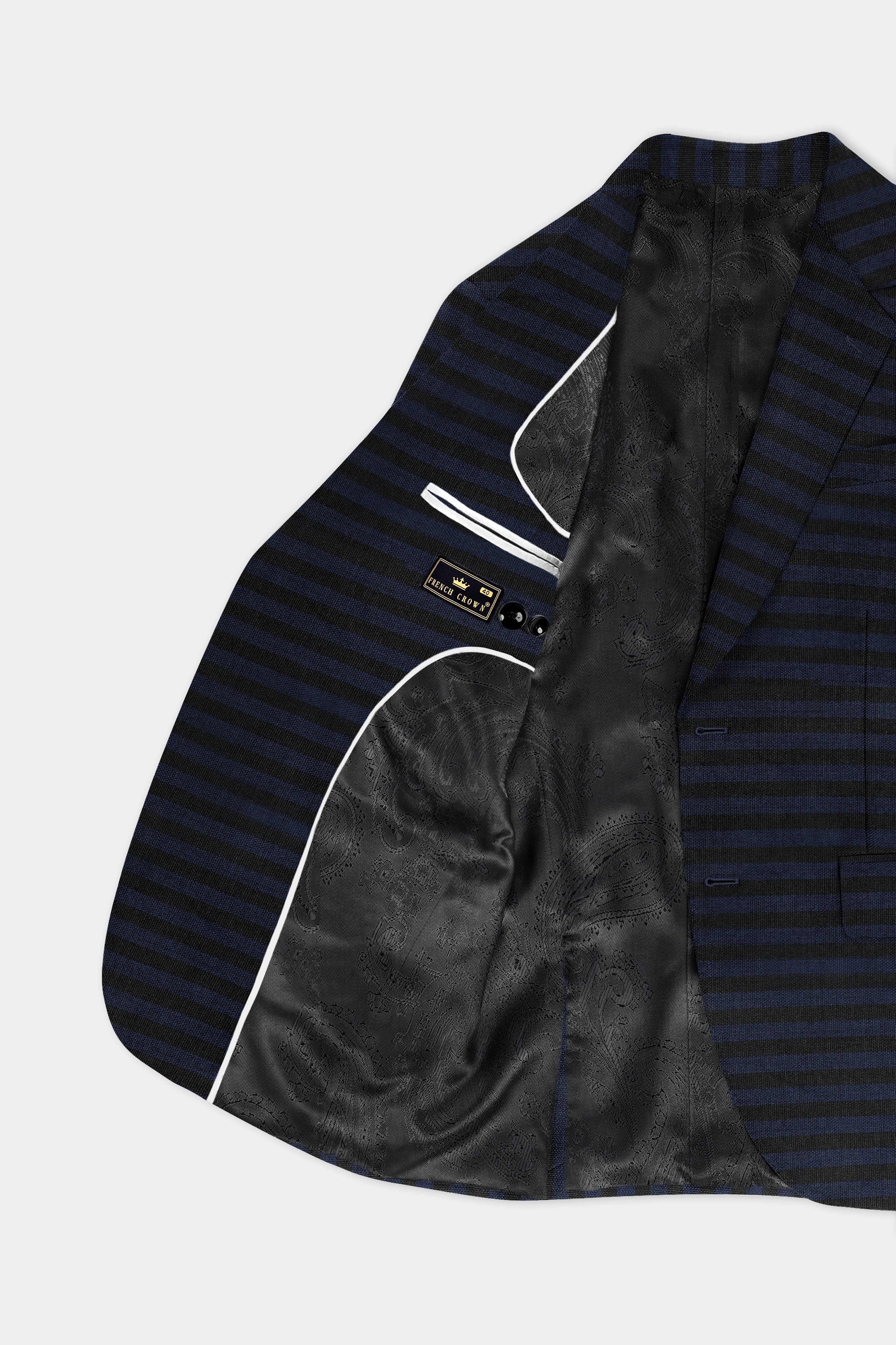 Mirage Blue and Black Striped Wool Blend Blazer