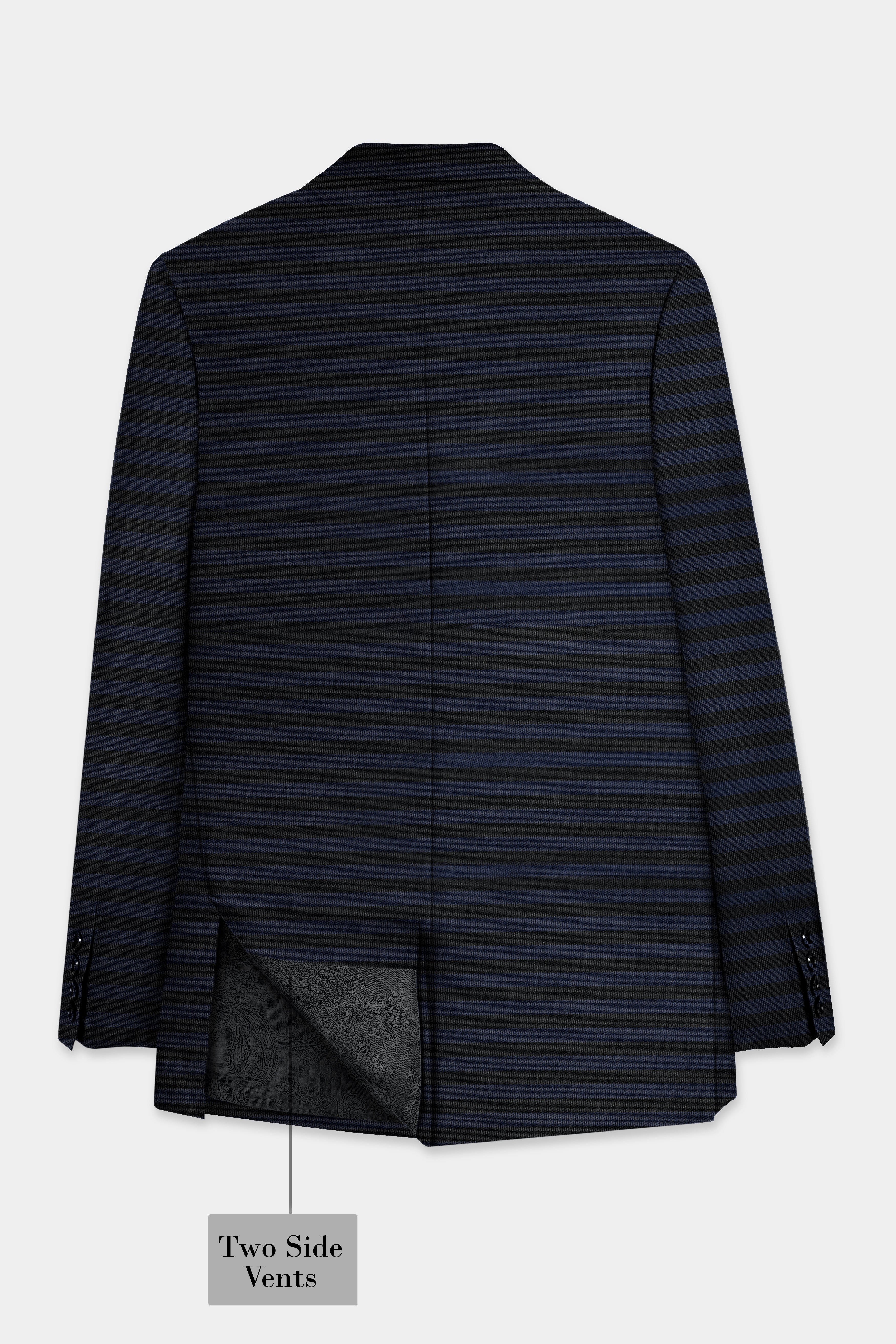 Mirage Blue and Black Striped Wool Blend Blazer