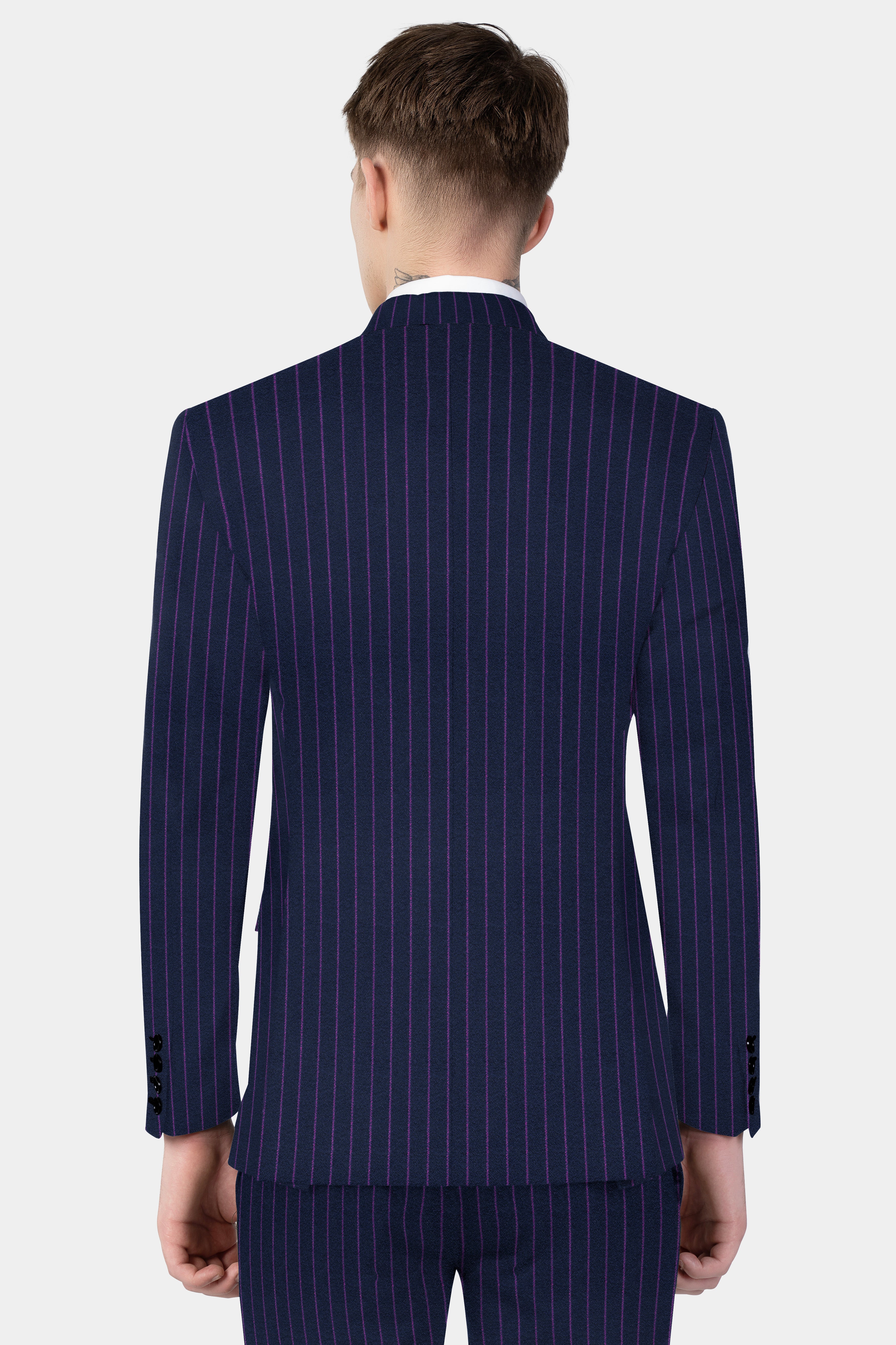 Steel Blue with Grape Purple Striped Wool Blend Blazer