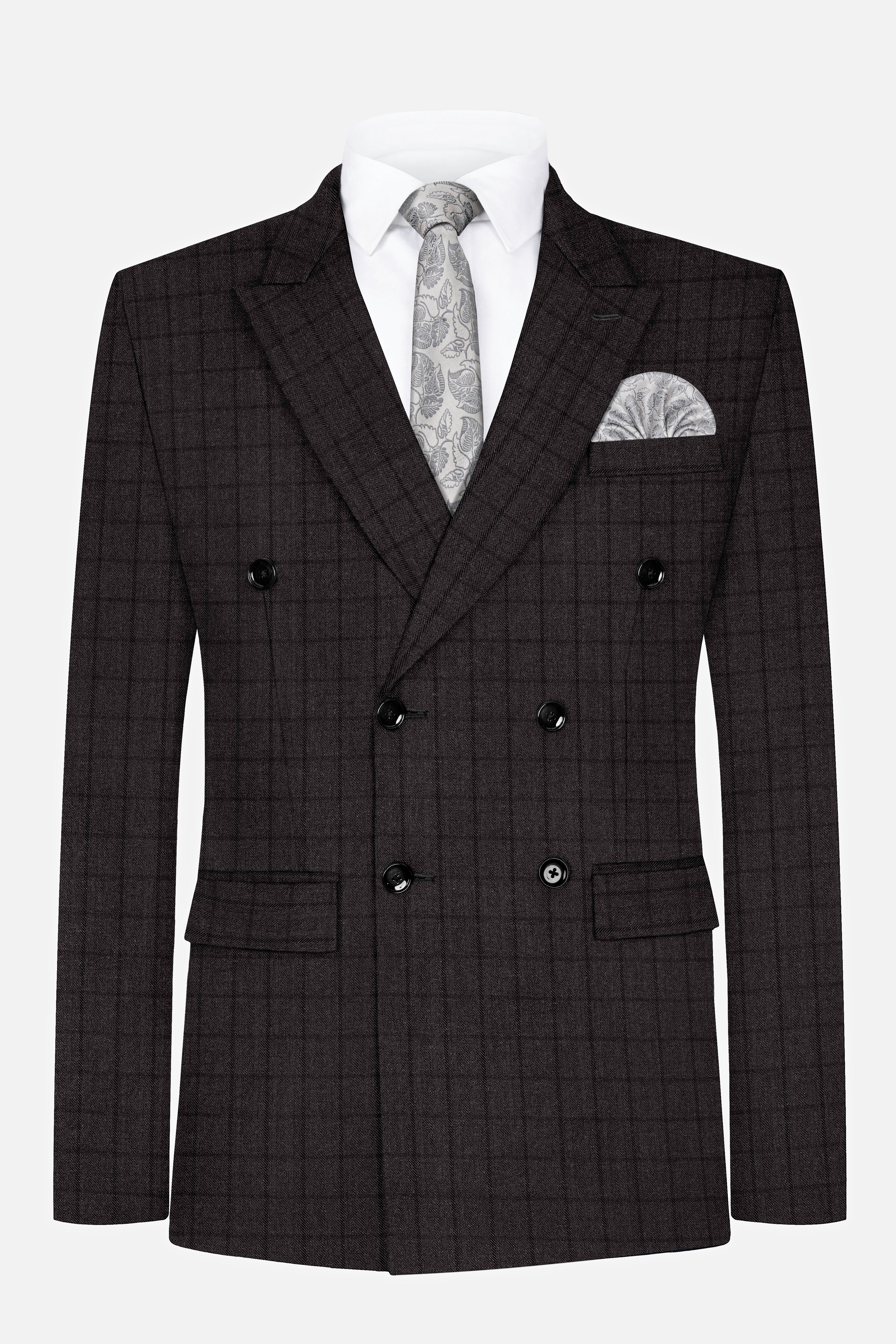 Thunder Gray Windowpane Tweed Double Breasted Blazer