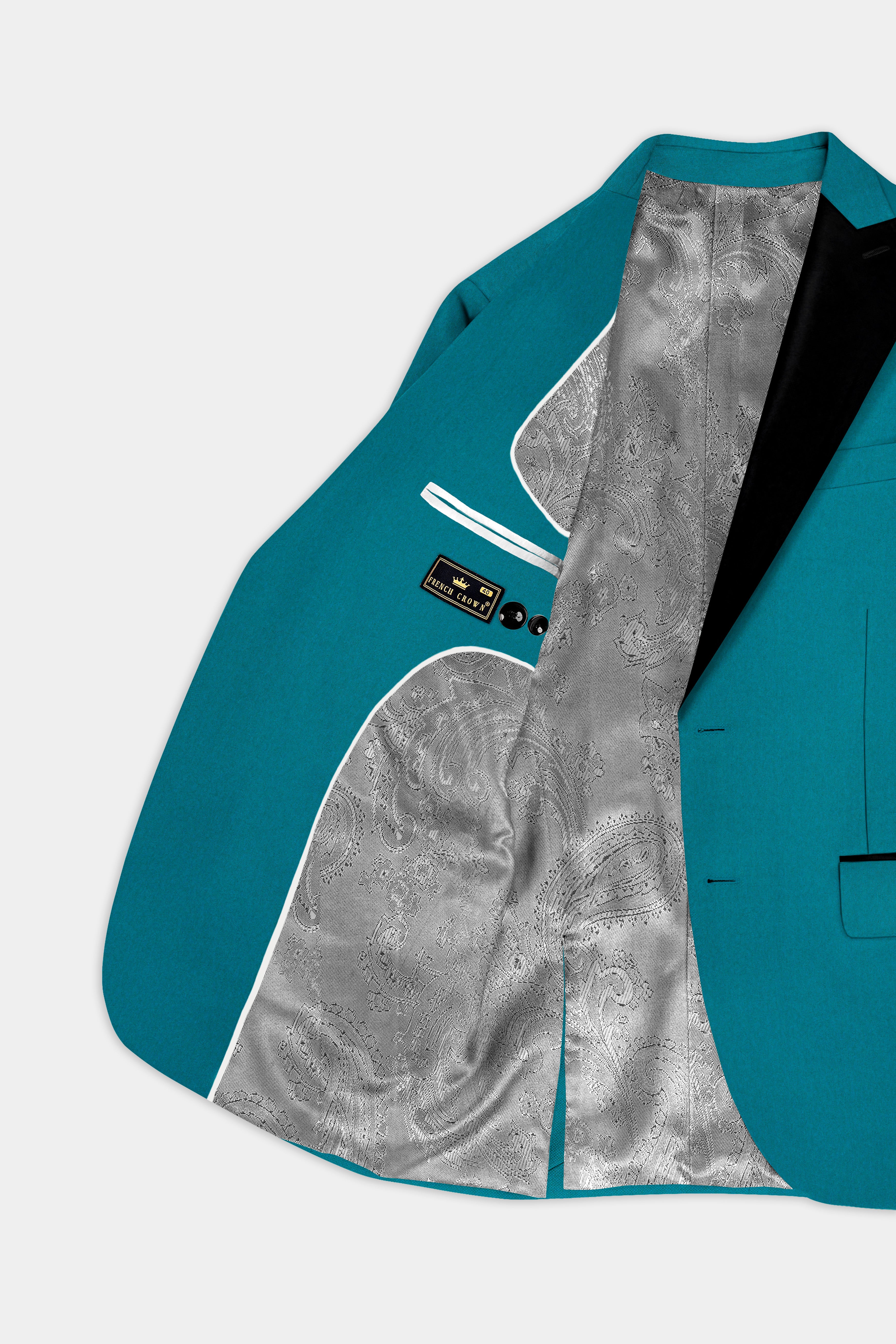 Surfie Green Plain Solid Wool Blend Peak Lapel Tuxedo Blazer