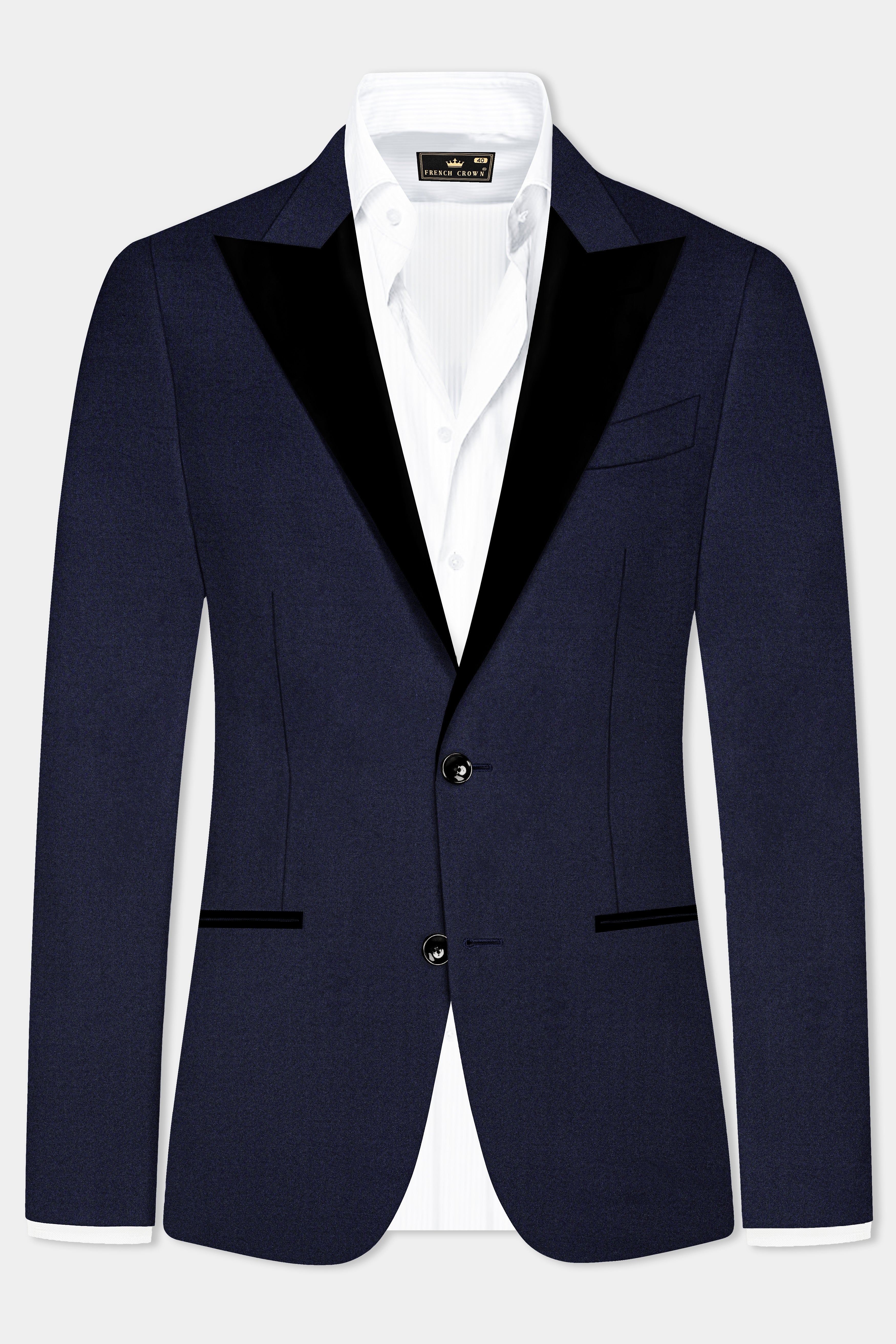 Thunder Blue Solid Wool Blend Peak Lapel Tuxedo Blazer