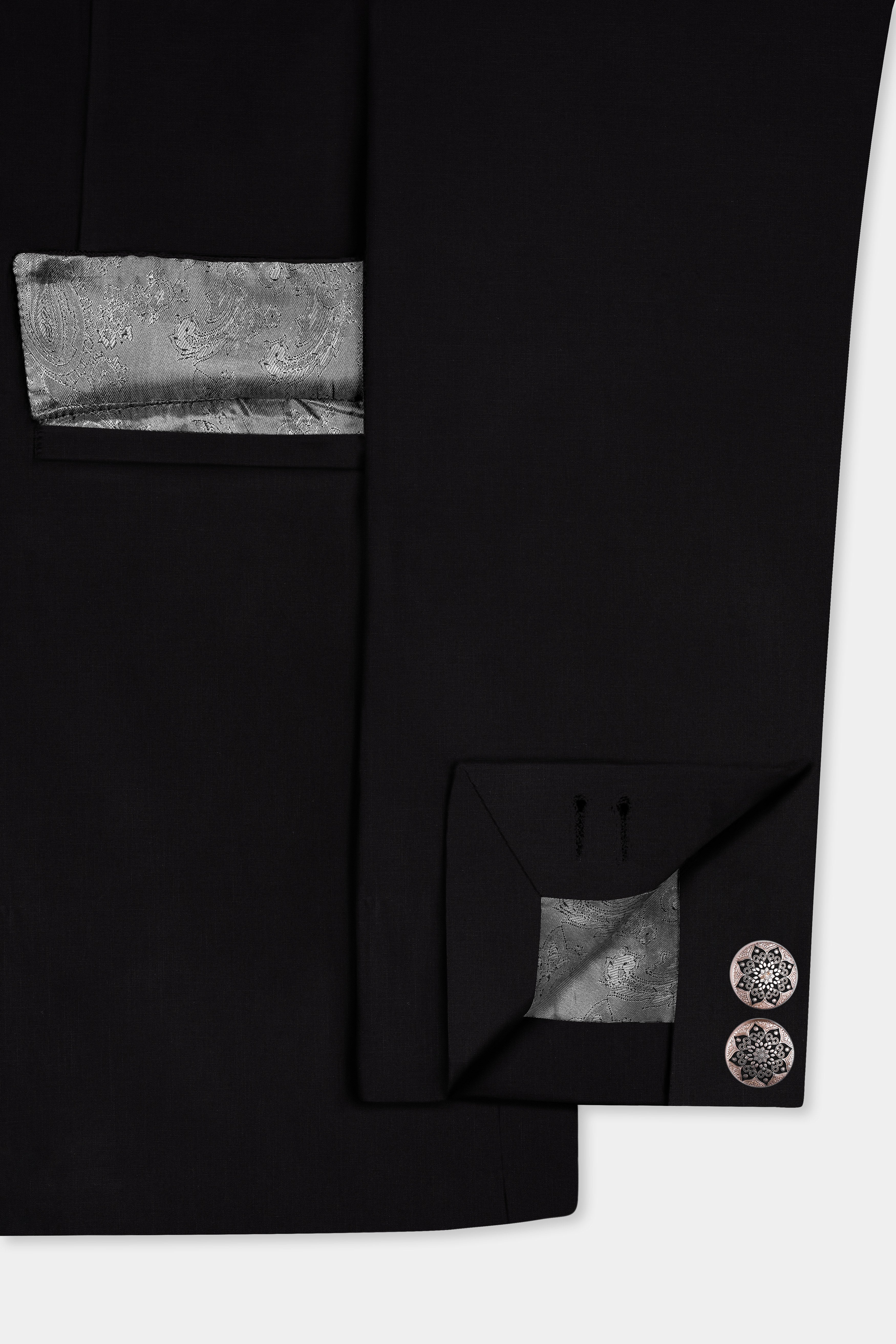 JADE BLACK LUXURIOUS CROSS PLACKET BANDHGALA/MANDARIN BLAZER