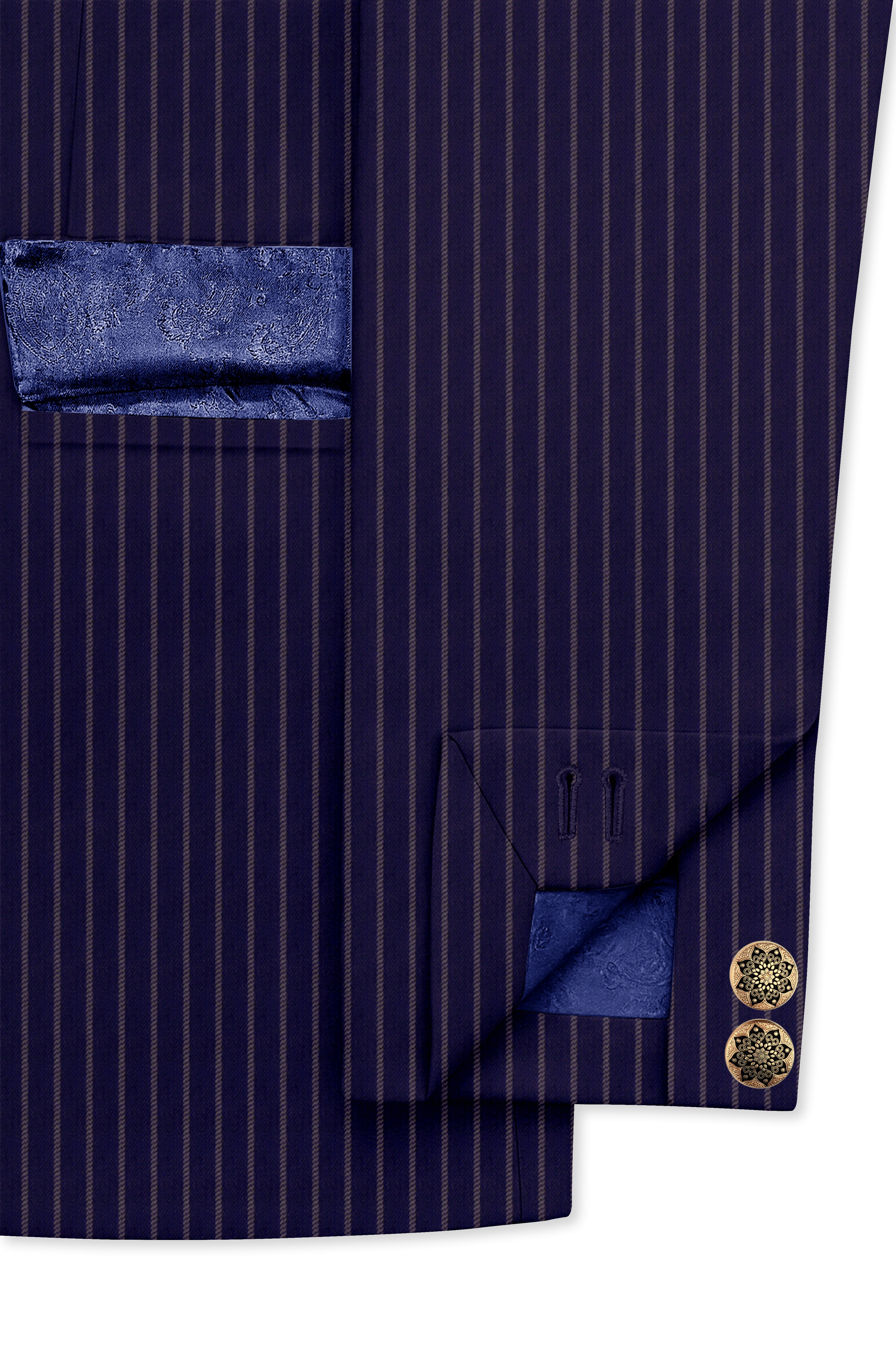 Martinique Blue with Prelude Striped Cross Placket Bandhgala/Mandarin Corduroy Premium Cotton Blazer