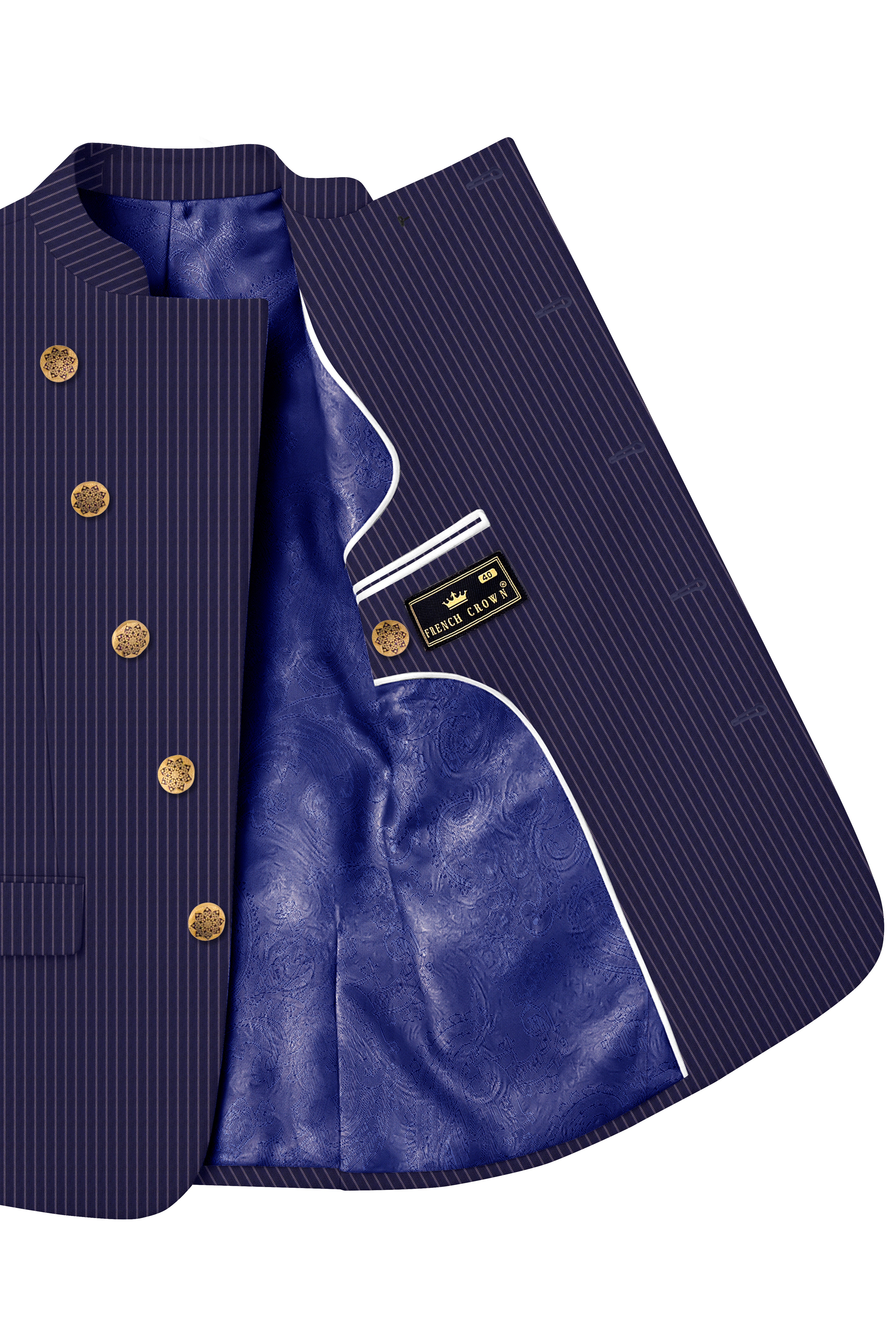 Martinique Blue with Prelude Striped Cross Placket Bandhgala/Mandarin Corduroy Premium Cotton Blazer
