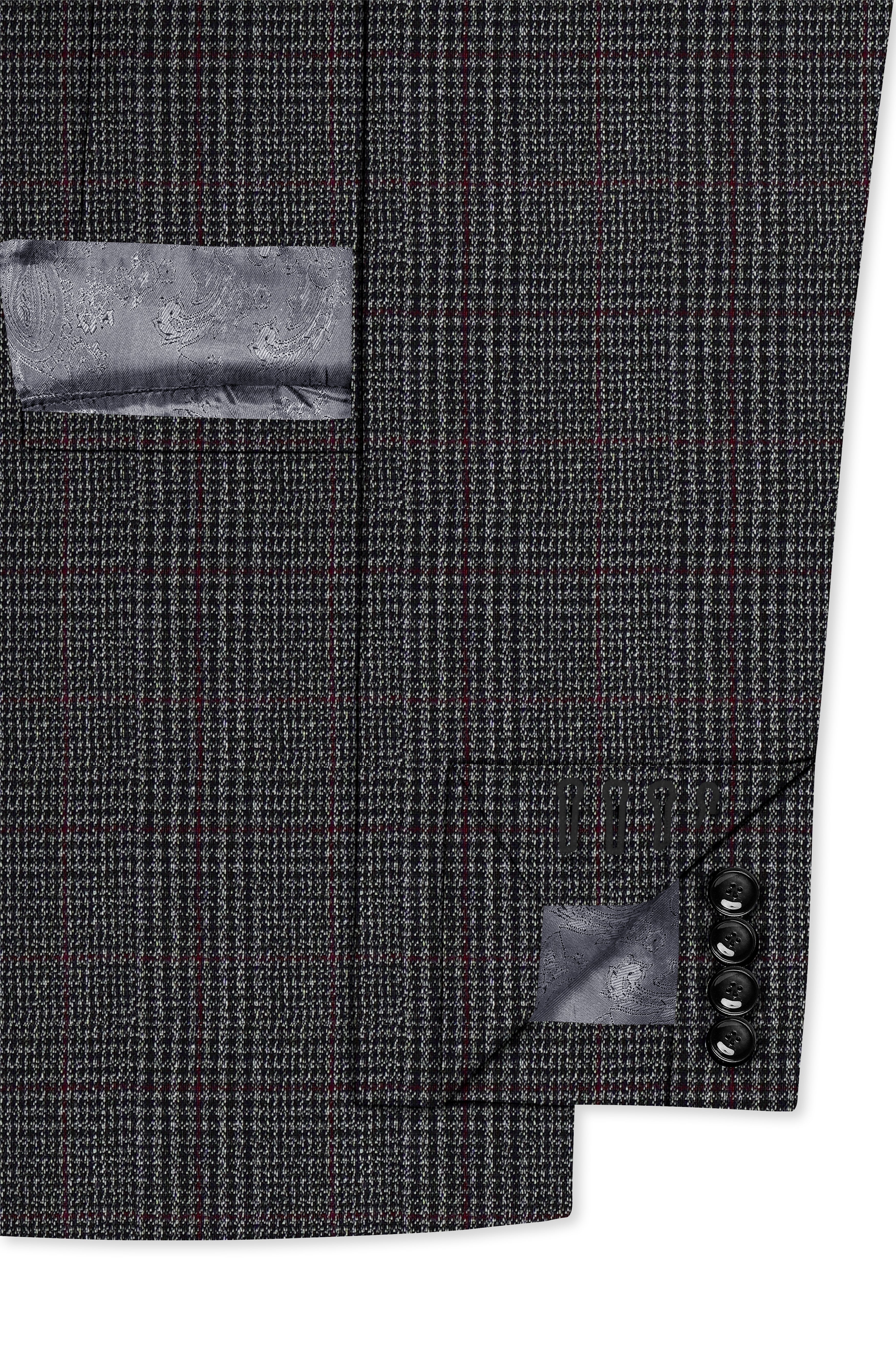 Scorpion Grey Subtle Plaid Double Breasted Wool Rich Blazer
