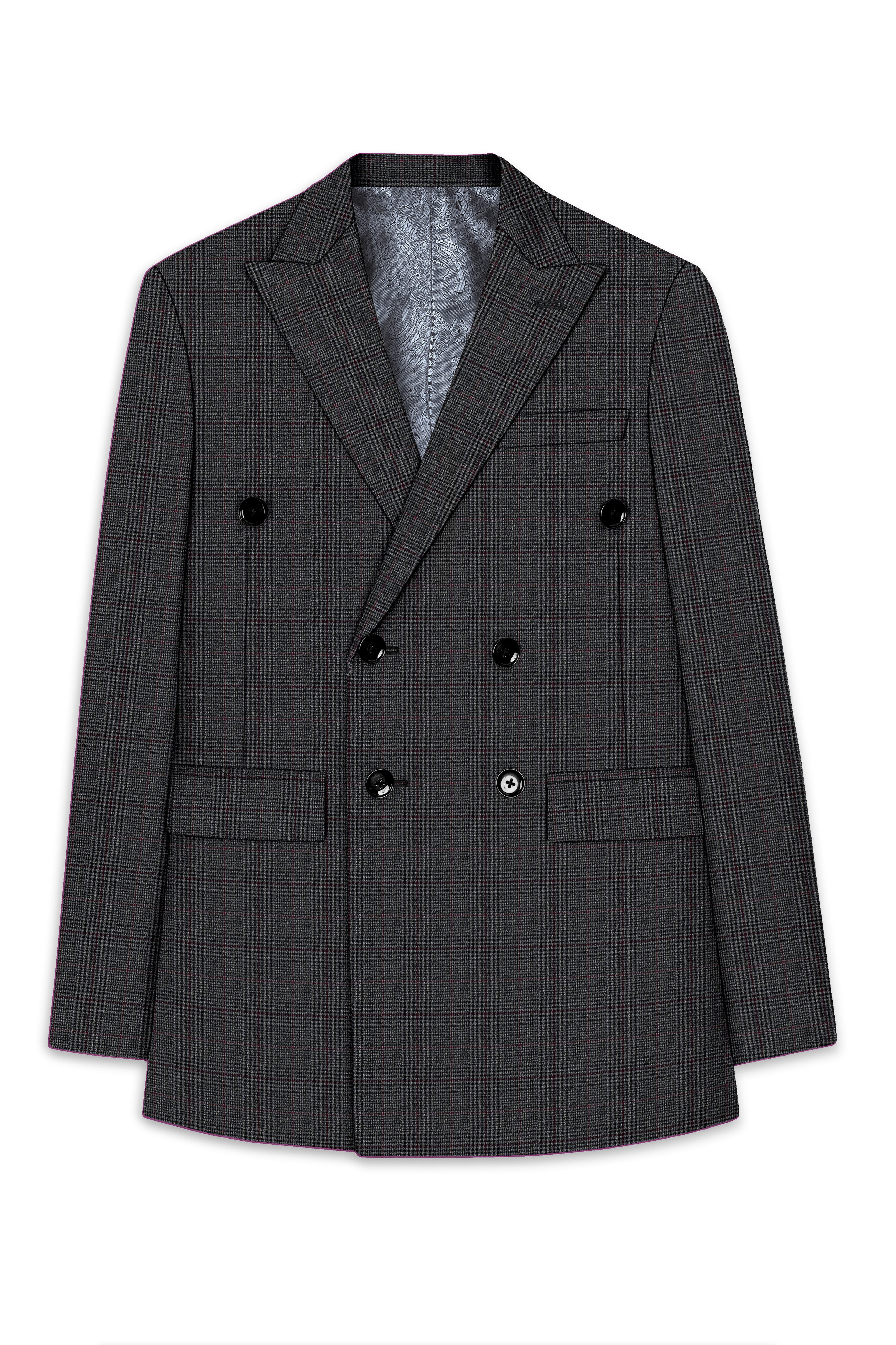 Scorpion Grey Subtle Plaid Double Breasted Wool Rich Blazer