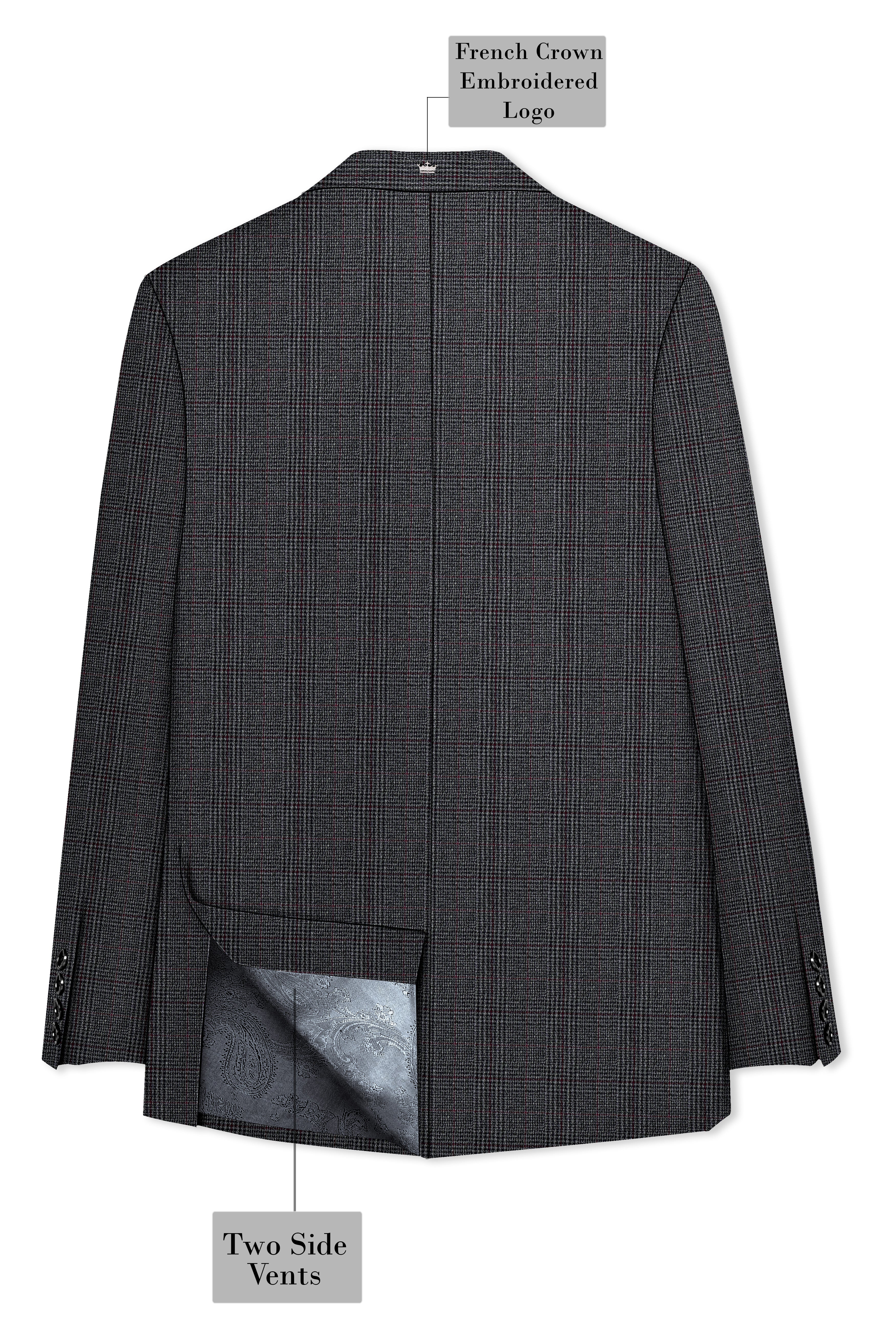 Scorpion Grey Subtle Plaid Double Breasted Wool Rich Blazer