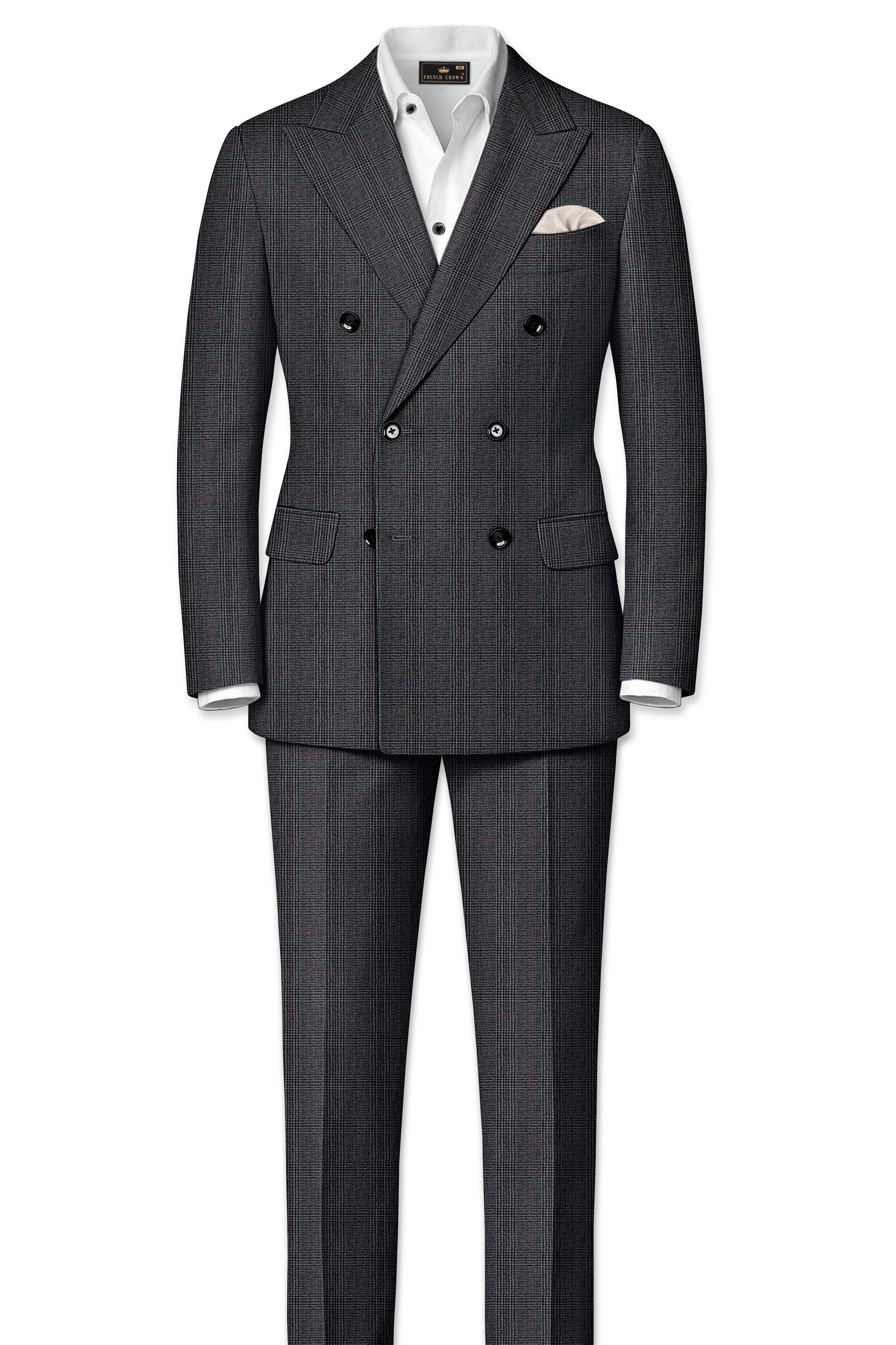 Scorpion Grey Subtle Plaid Double Breasted Wool Rich Blazer