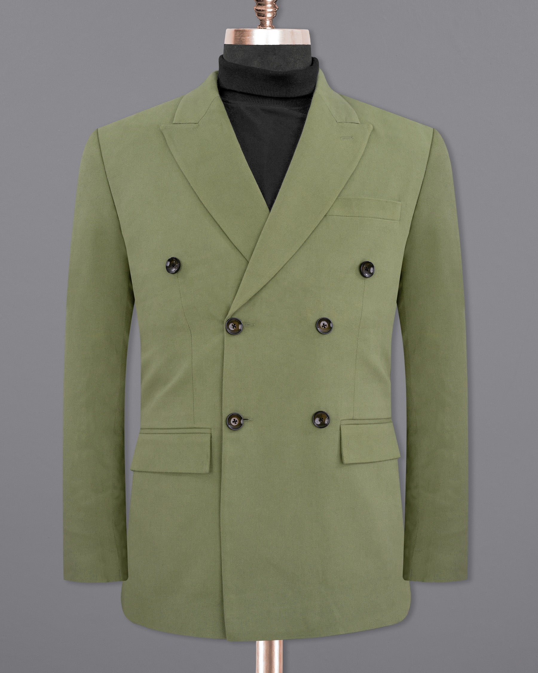 Kelp Green Heavyweight Double-Breasted Premium Cotton Blazer