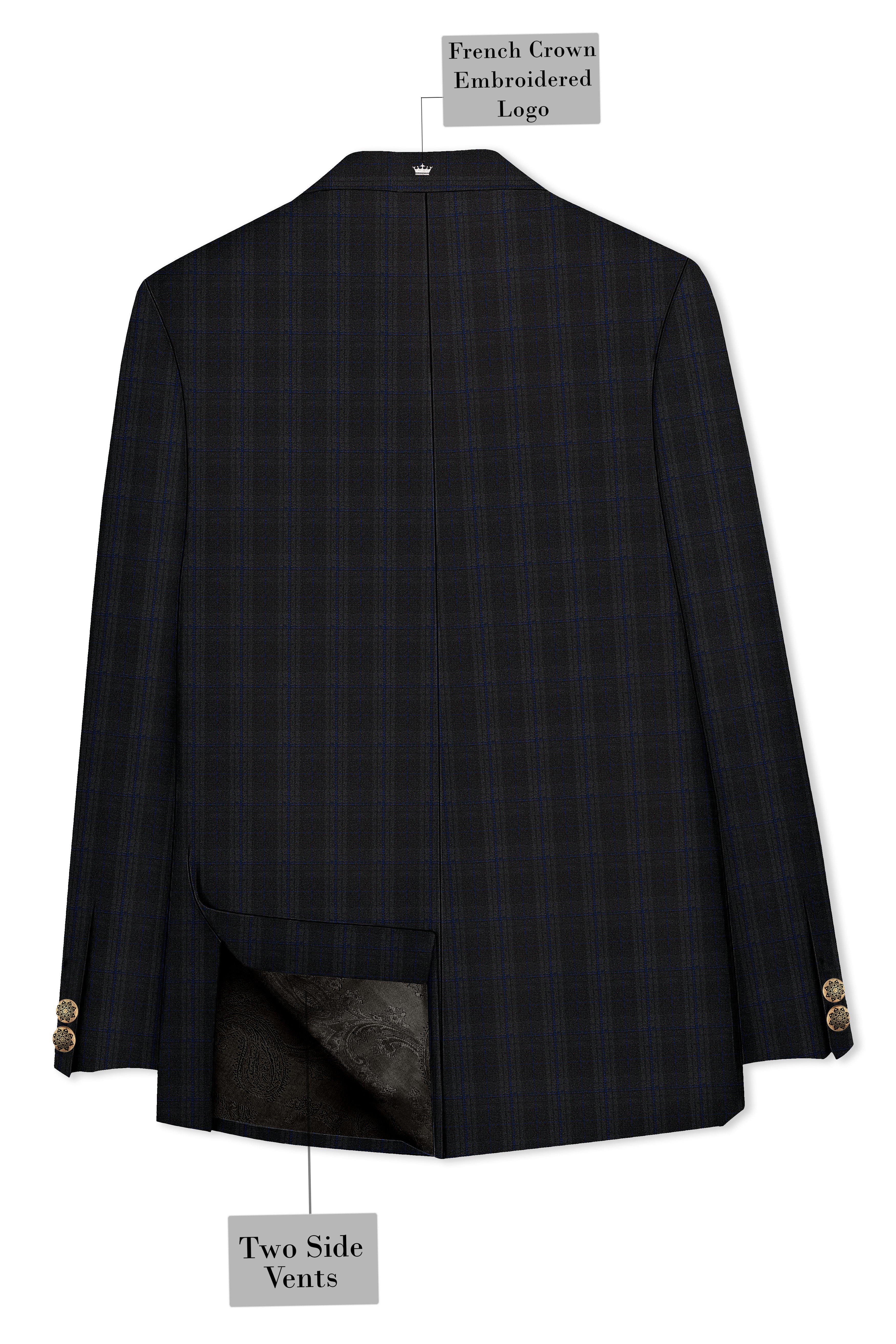 Thunder brown Plaid Cross Placket Bandhgala Wool Rich Blazer