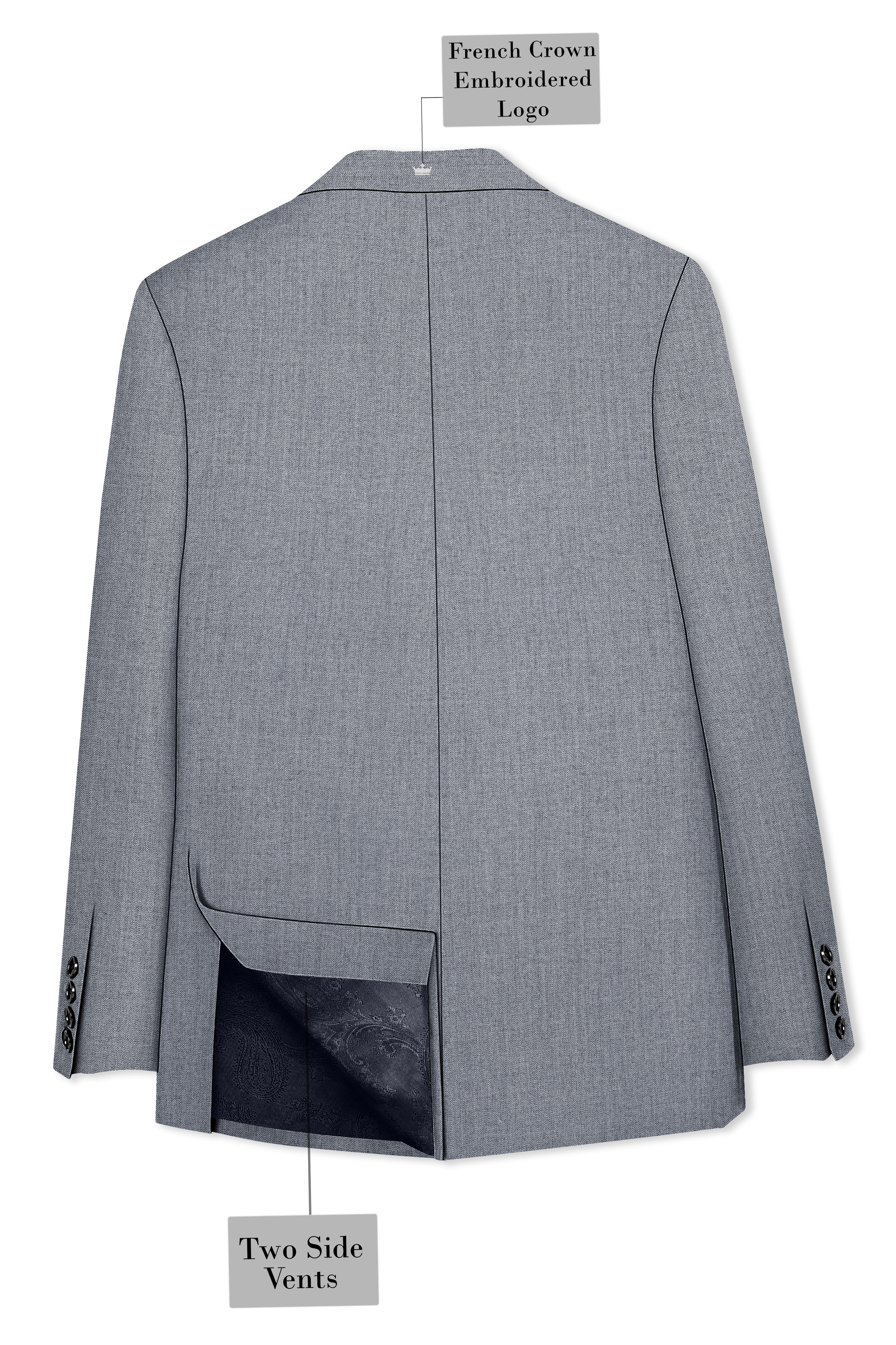 Spun Pearl Grey Herringbone Double-breasted Premium Cotton Sports Blazer