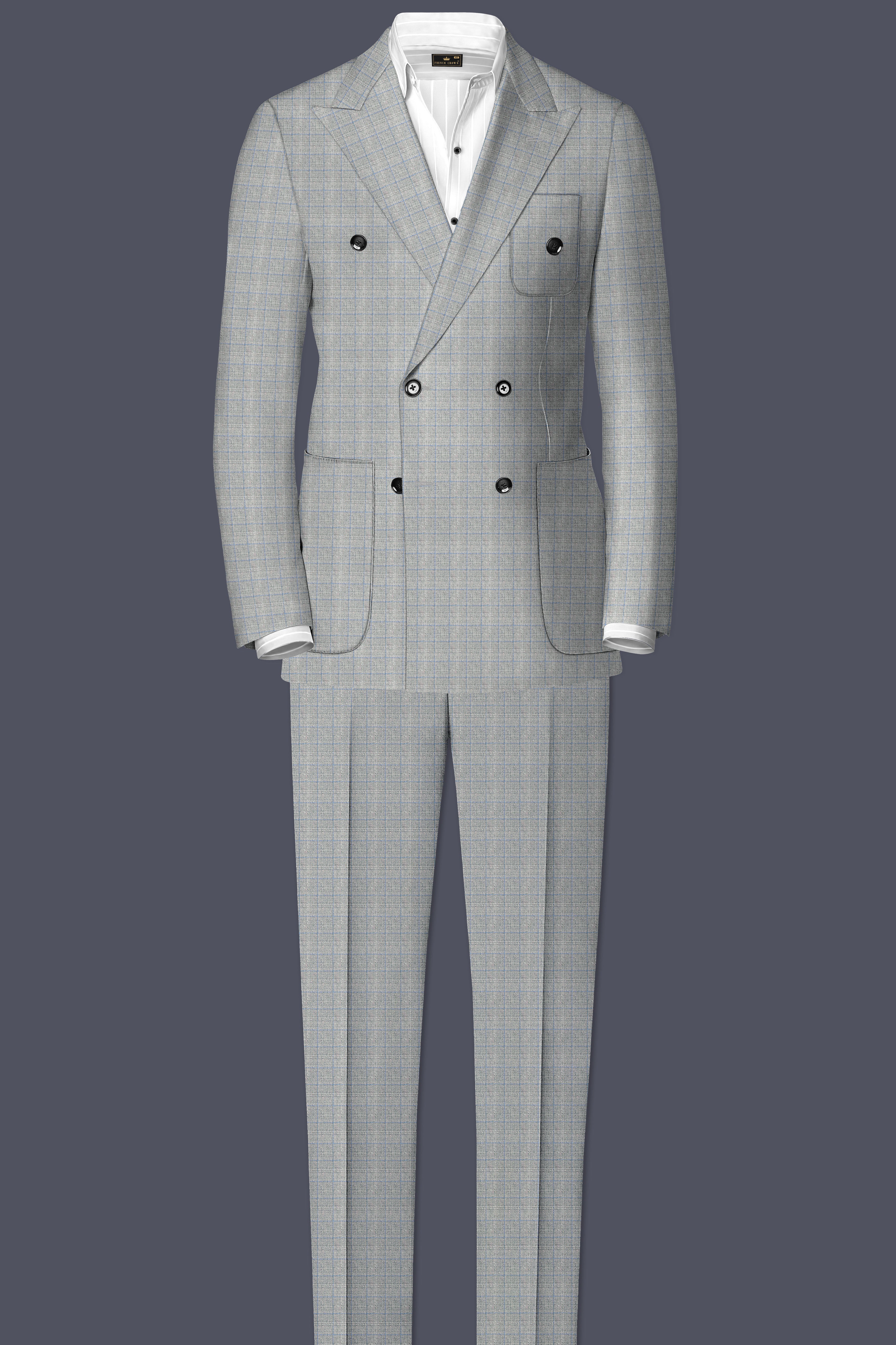 Pale Slate Plaid Double-breasted Woolrich Sports Blazer