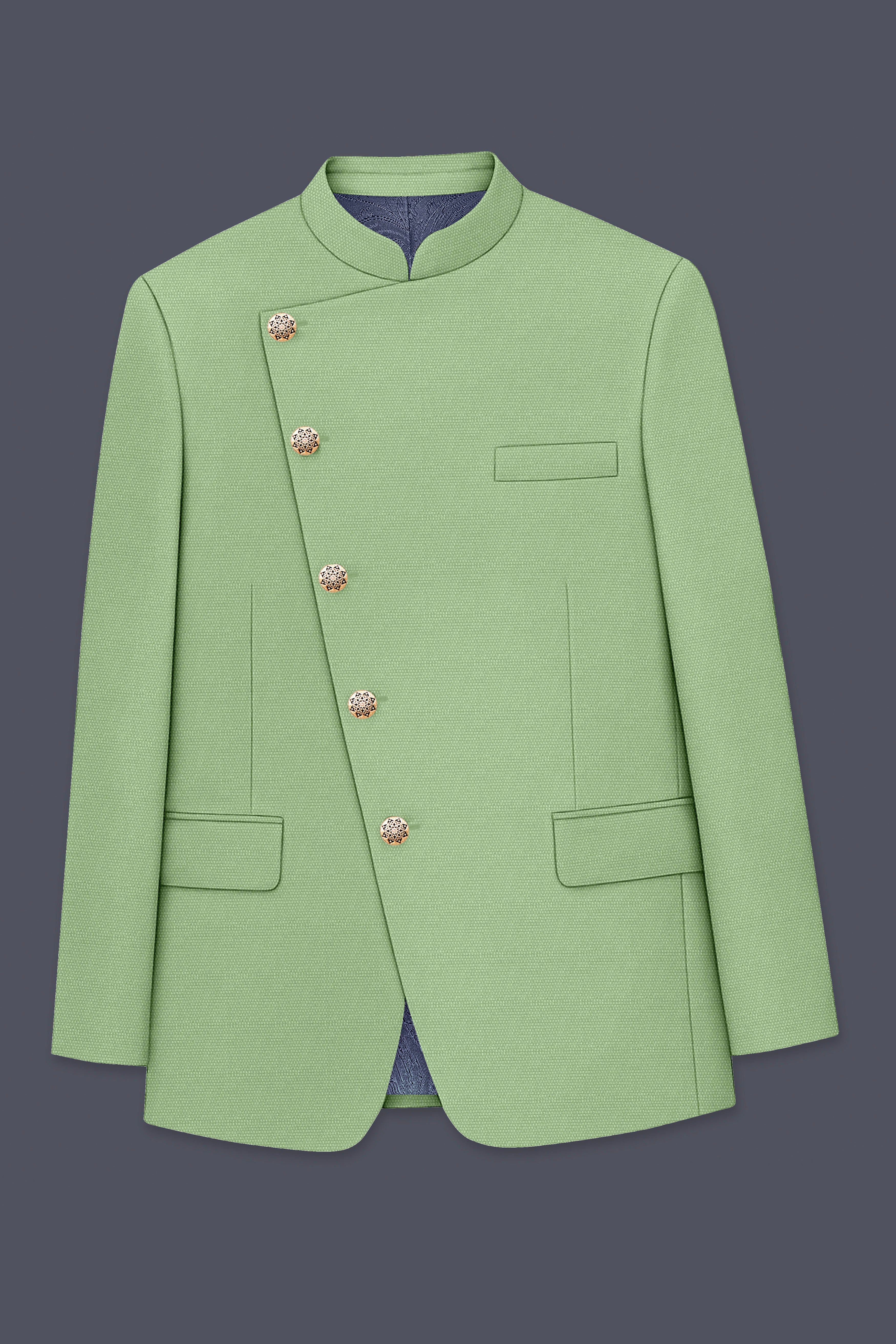 Camouflage Green Cross Placket Bandhgala Wool rich Blazer