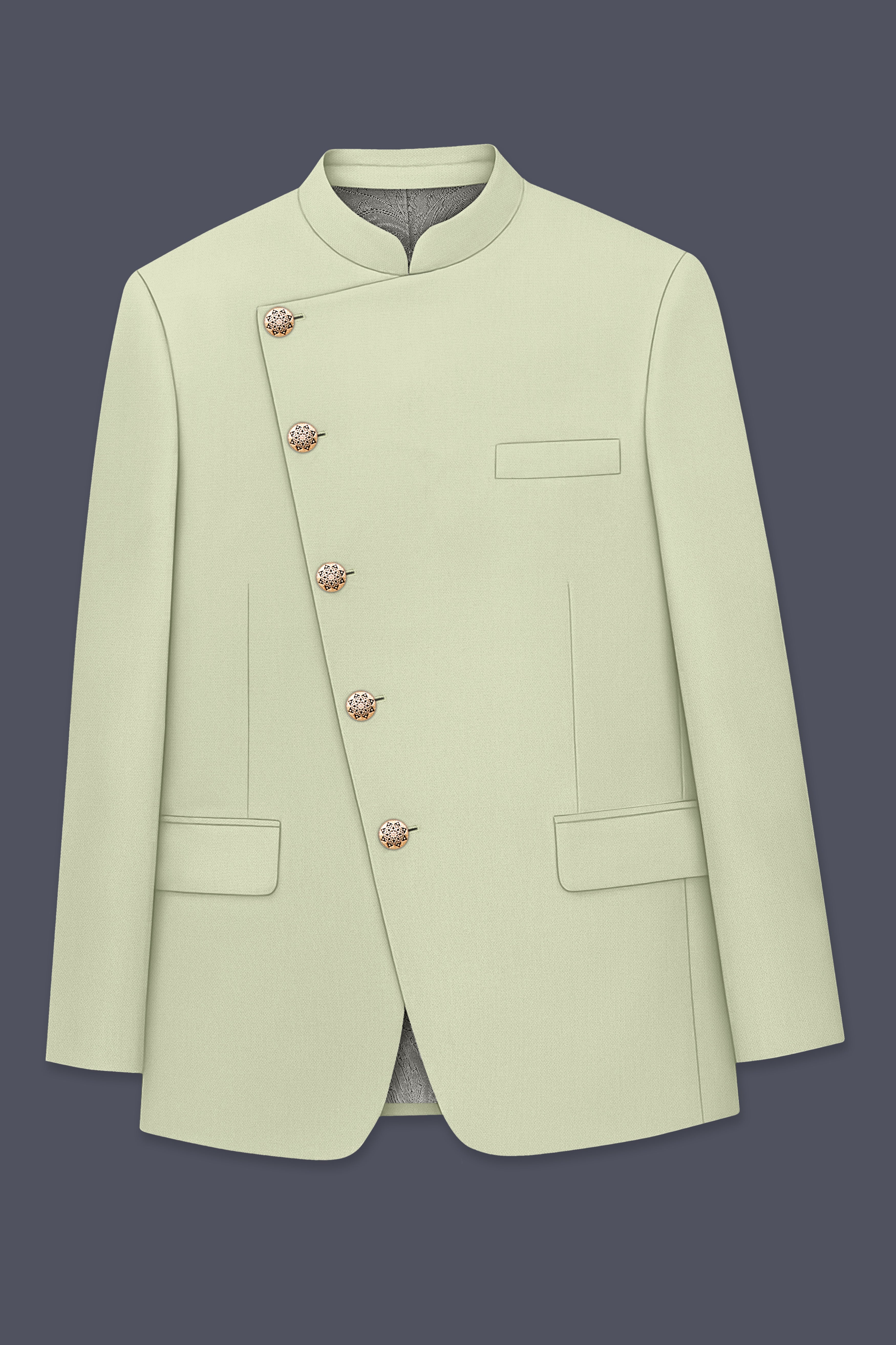 Sisal Cream Cross Placket Wool Rich Bandhgala Blazer