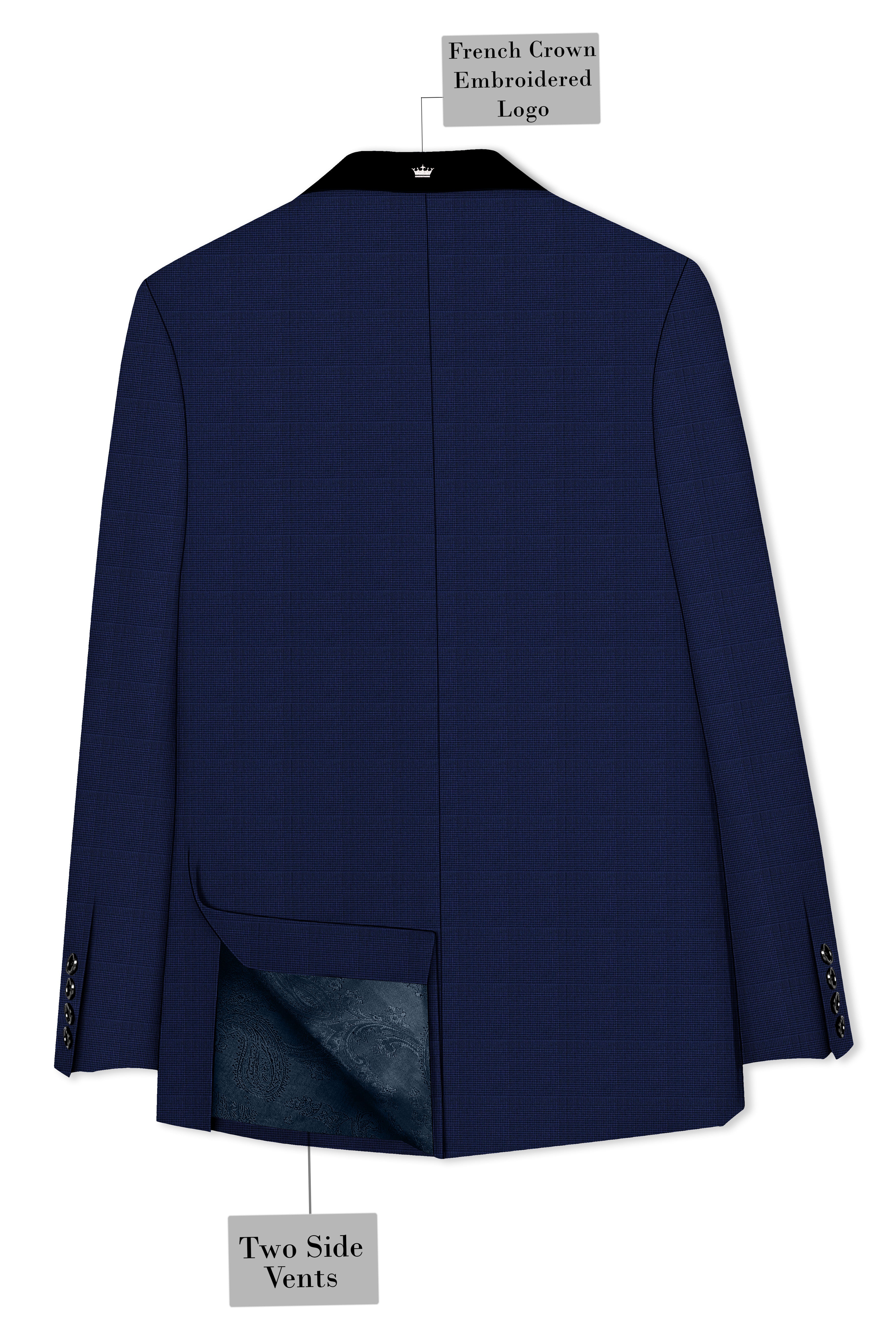Valhalla Blue subtle plaid Wool Rich Tuxedo Blazer