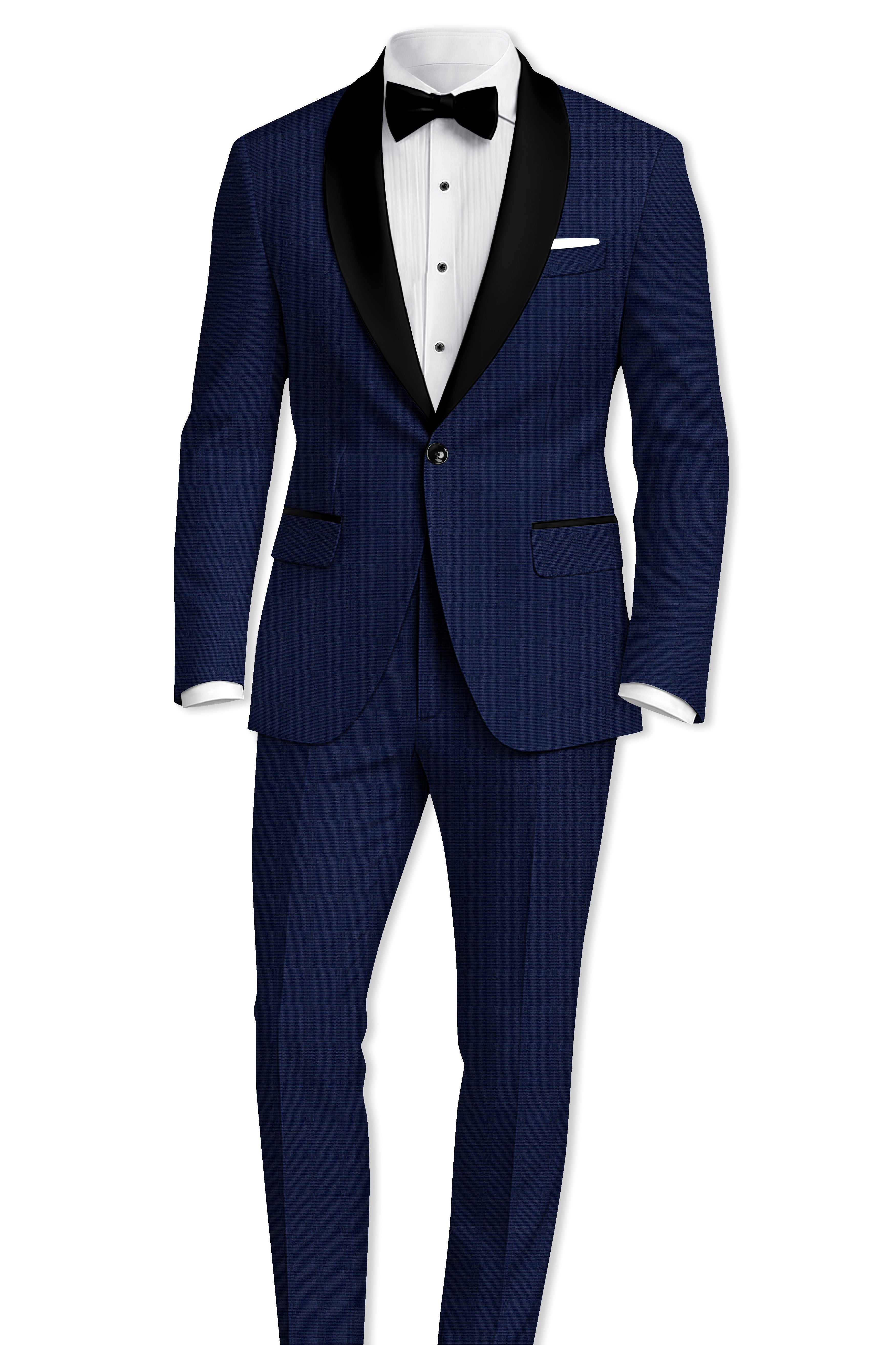 Valhalla Blue subtle plaid Wool Rich Tuxedo Blazer