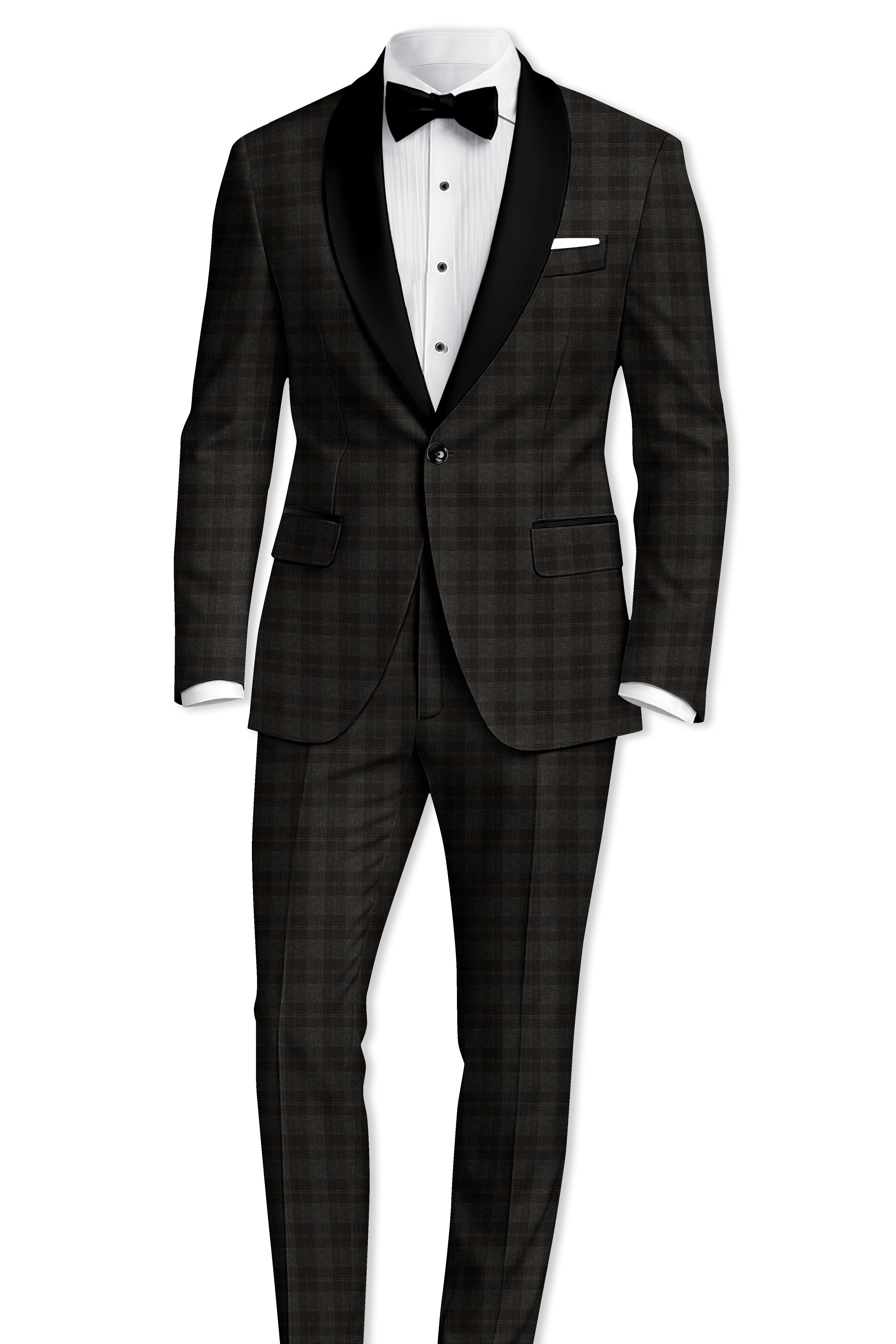 Thunder and Spice Brown Plaid Wool Rich Tuxedo Blazer