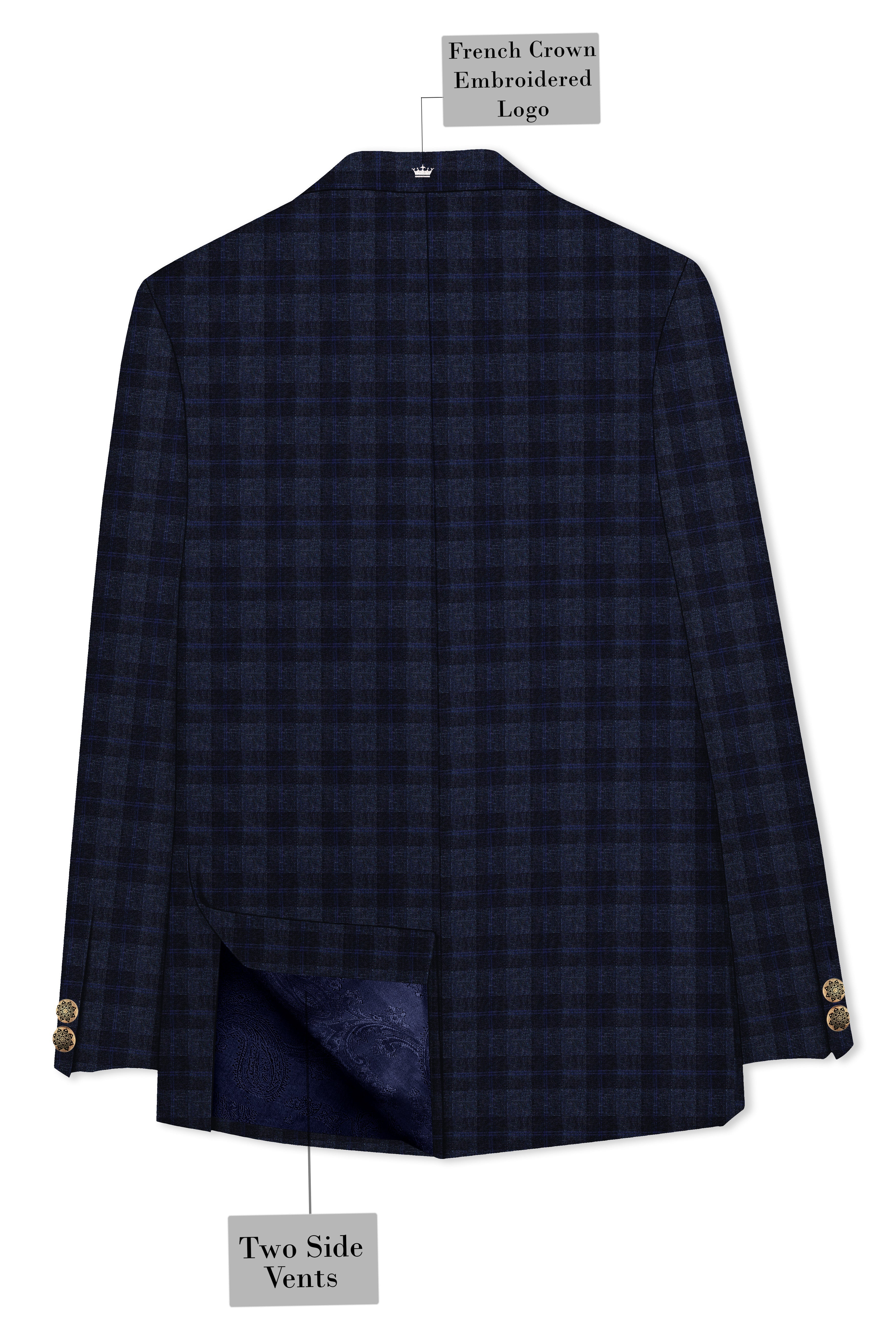 Bastille Grey Plaid Wool Rich Cross Placket Bandhgala Blazer