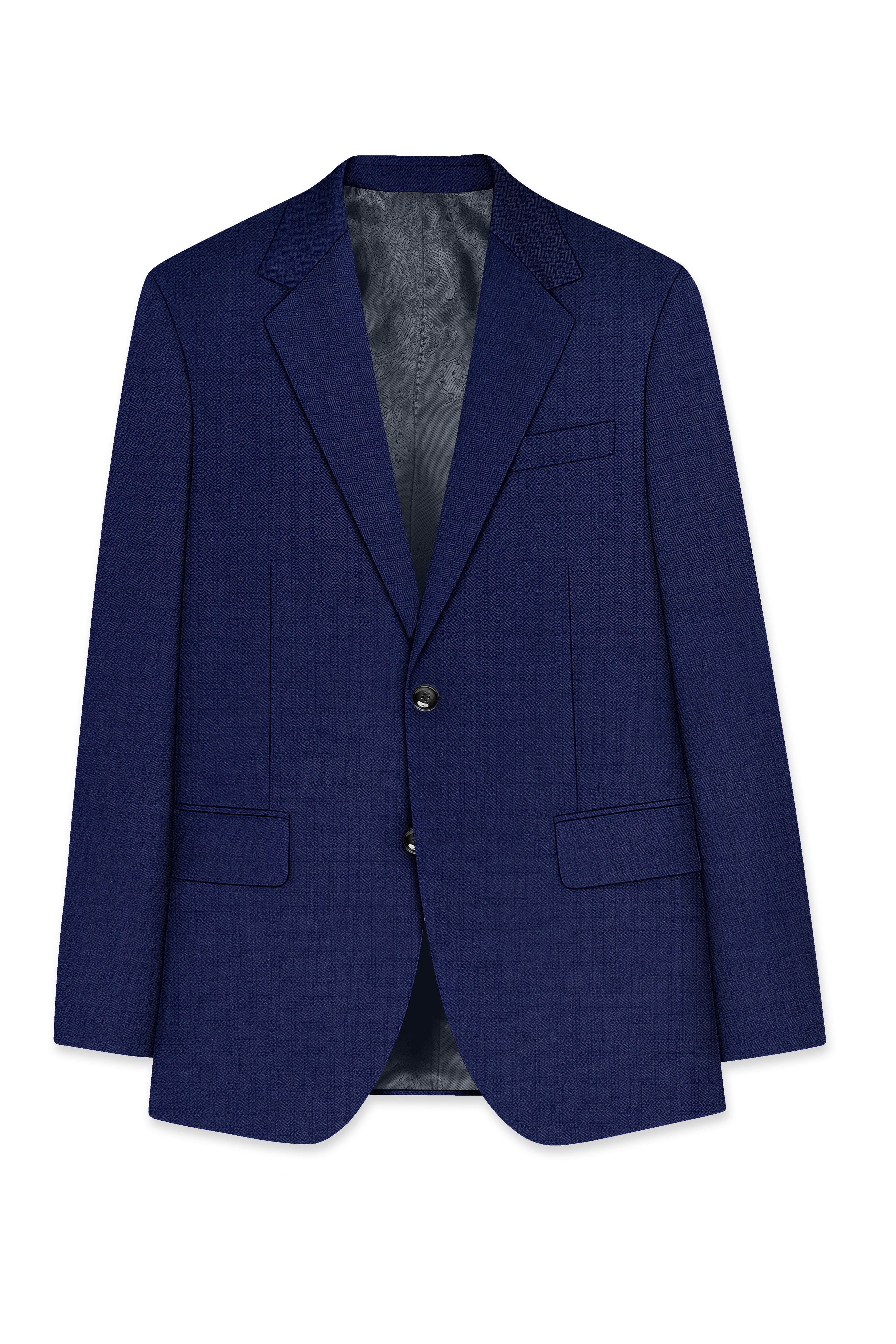 Bluvoro-Space Blue Textured Wool Rich Single Breasted Blazer