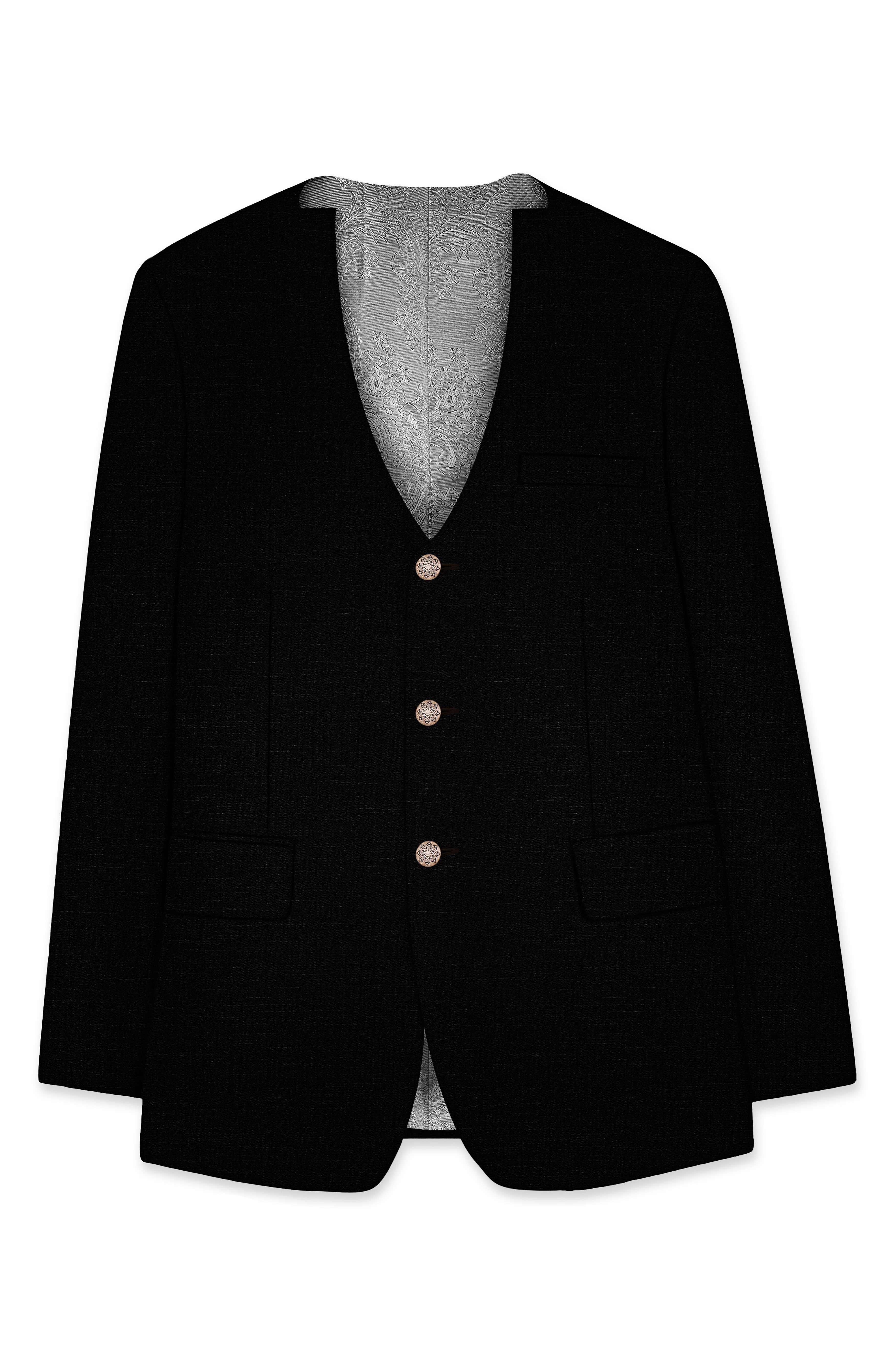 Jade Black Stretchable Subtle Sheen Designer Wool Rich Blazer