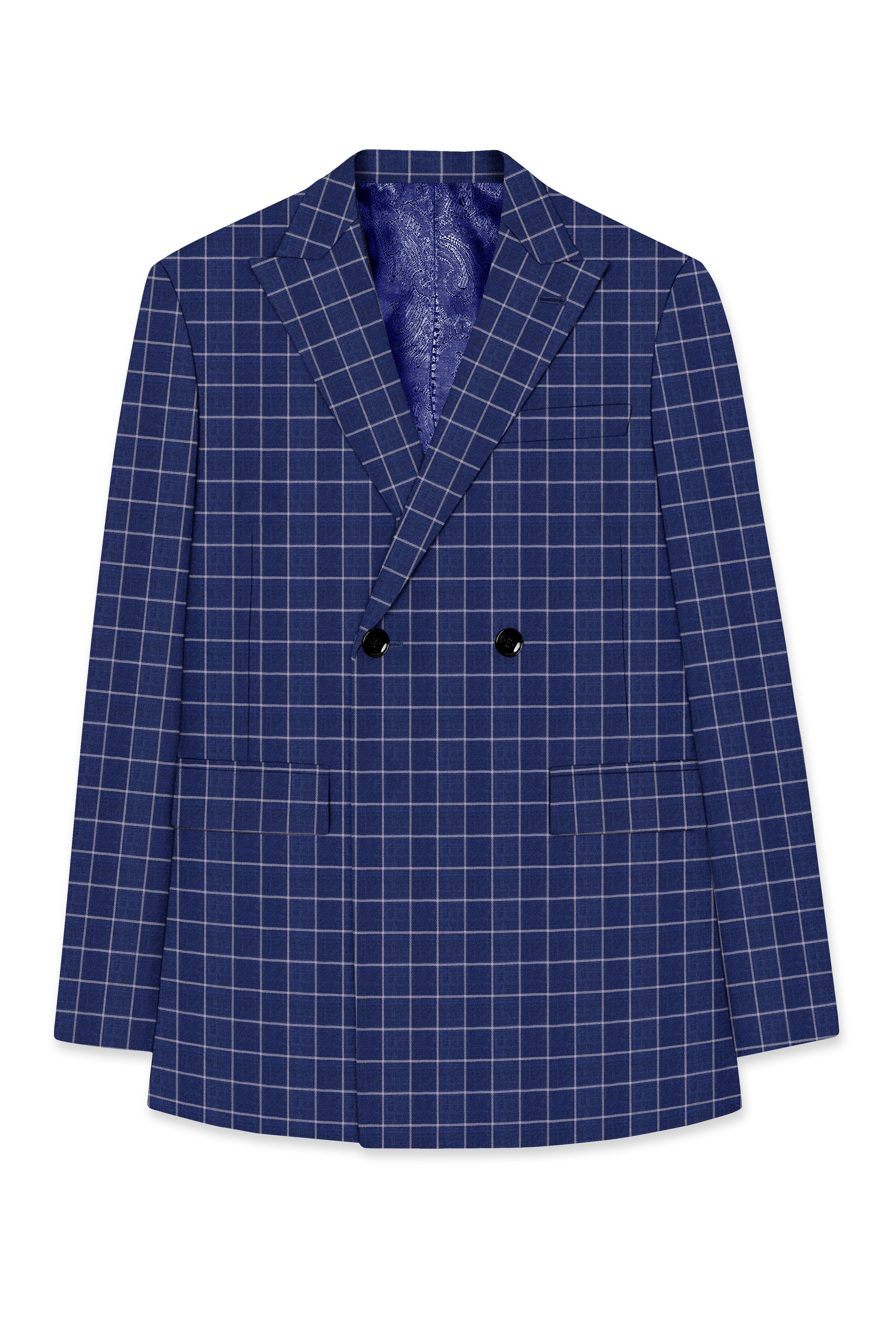 Rhino Blue Super fine Checkered Double Breasted Premium Cotton Blazer