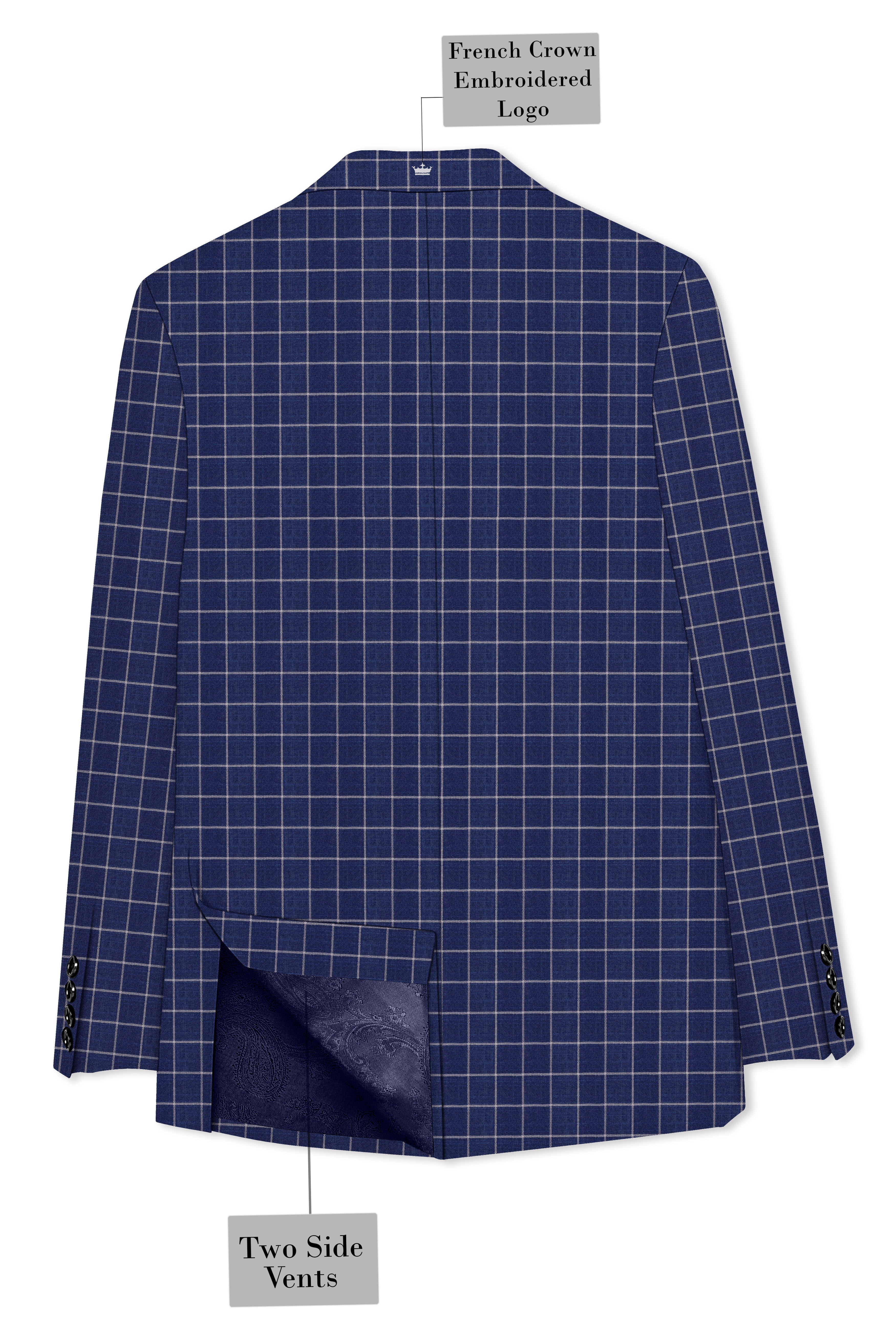 Rhino Blue Super fine Checkered Double Breasted Premium Cotton Blazer