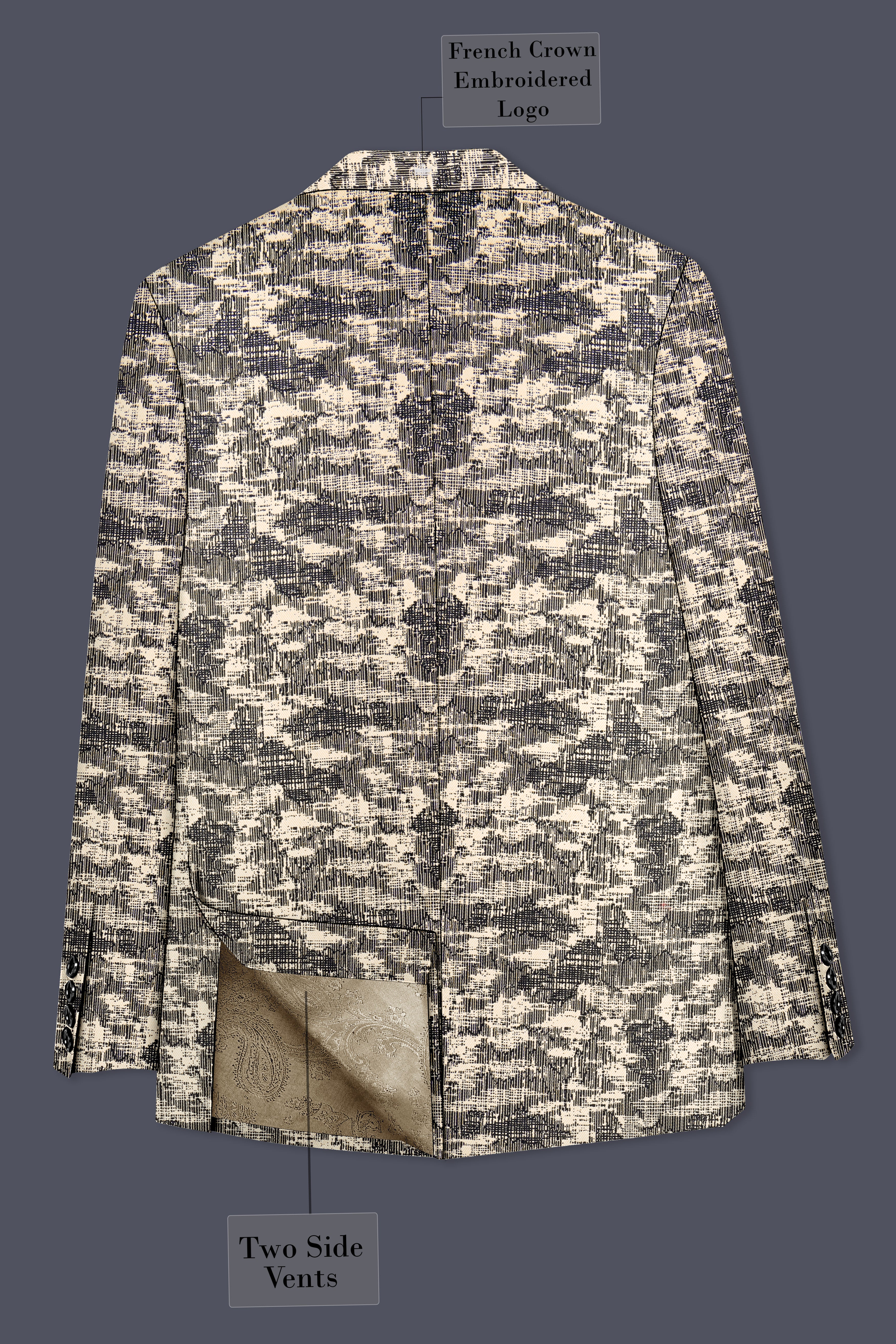 Bastille and Champagne Beige Abstract Printed Designer Blazer