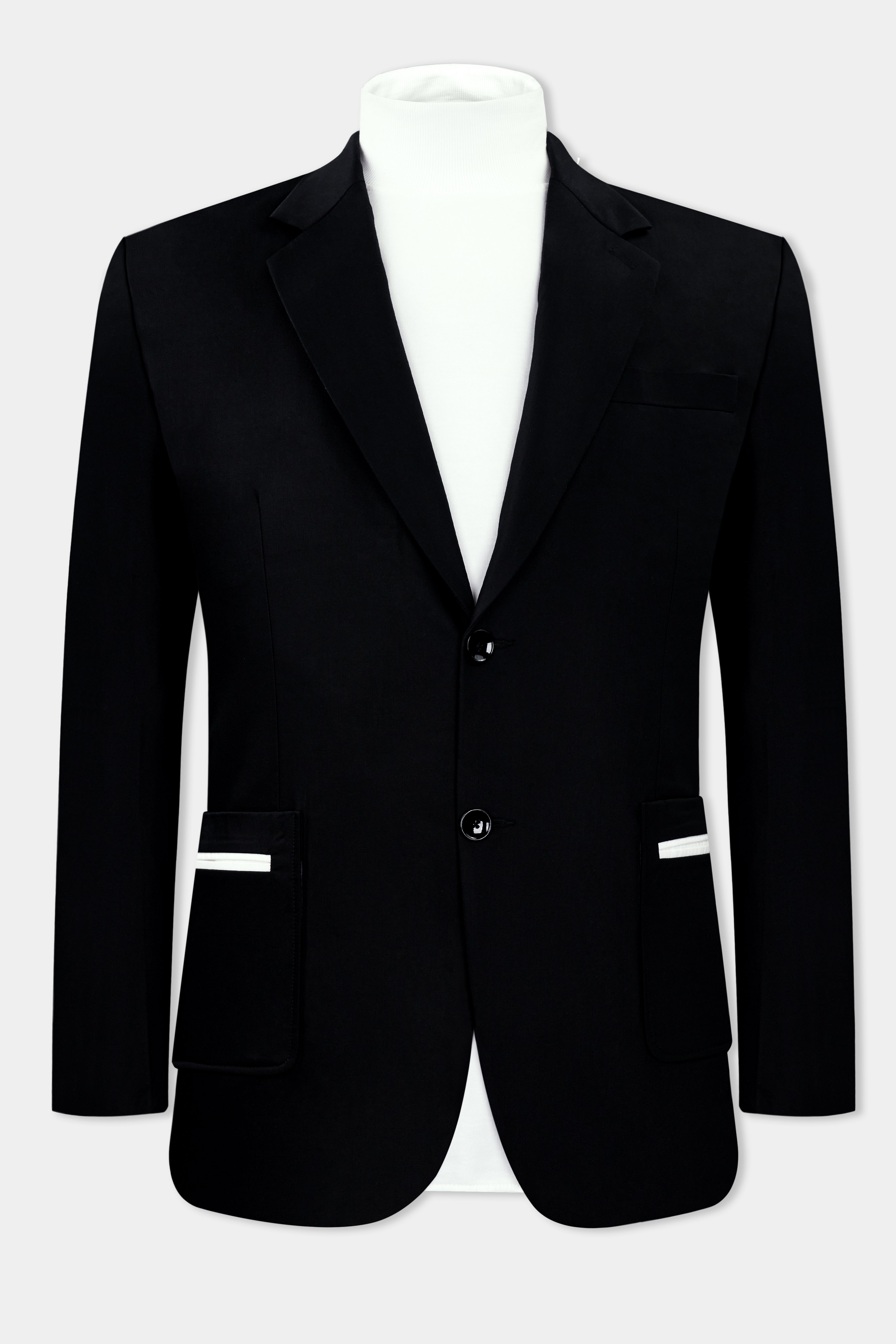 Jade Black Stretchable Subtle Sheen Patch Pockets Performance Blazer
