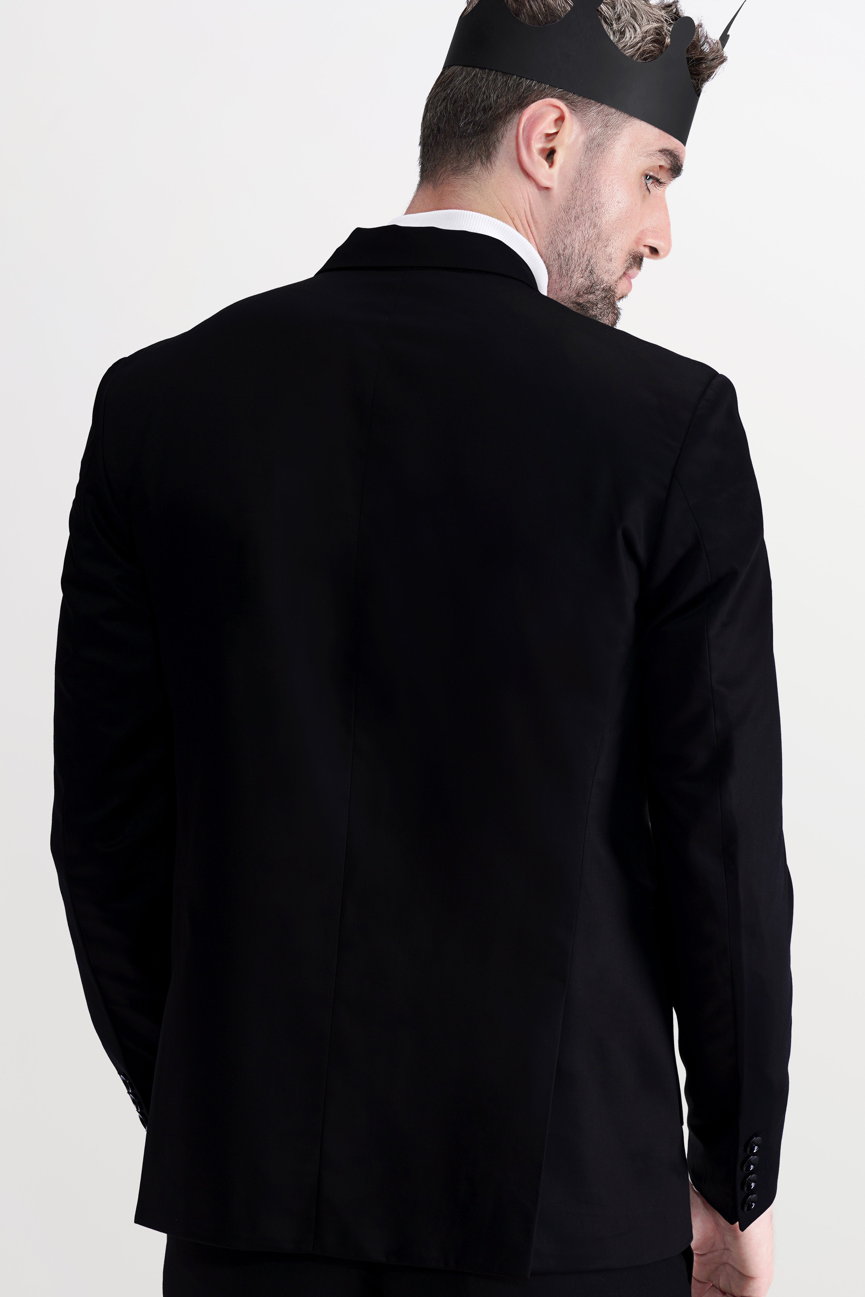 Jade Black Stretchable Subtle Sheen Patch Pockets Performance Blazer