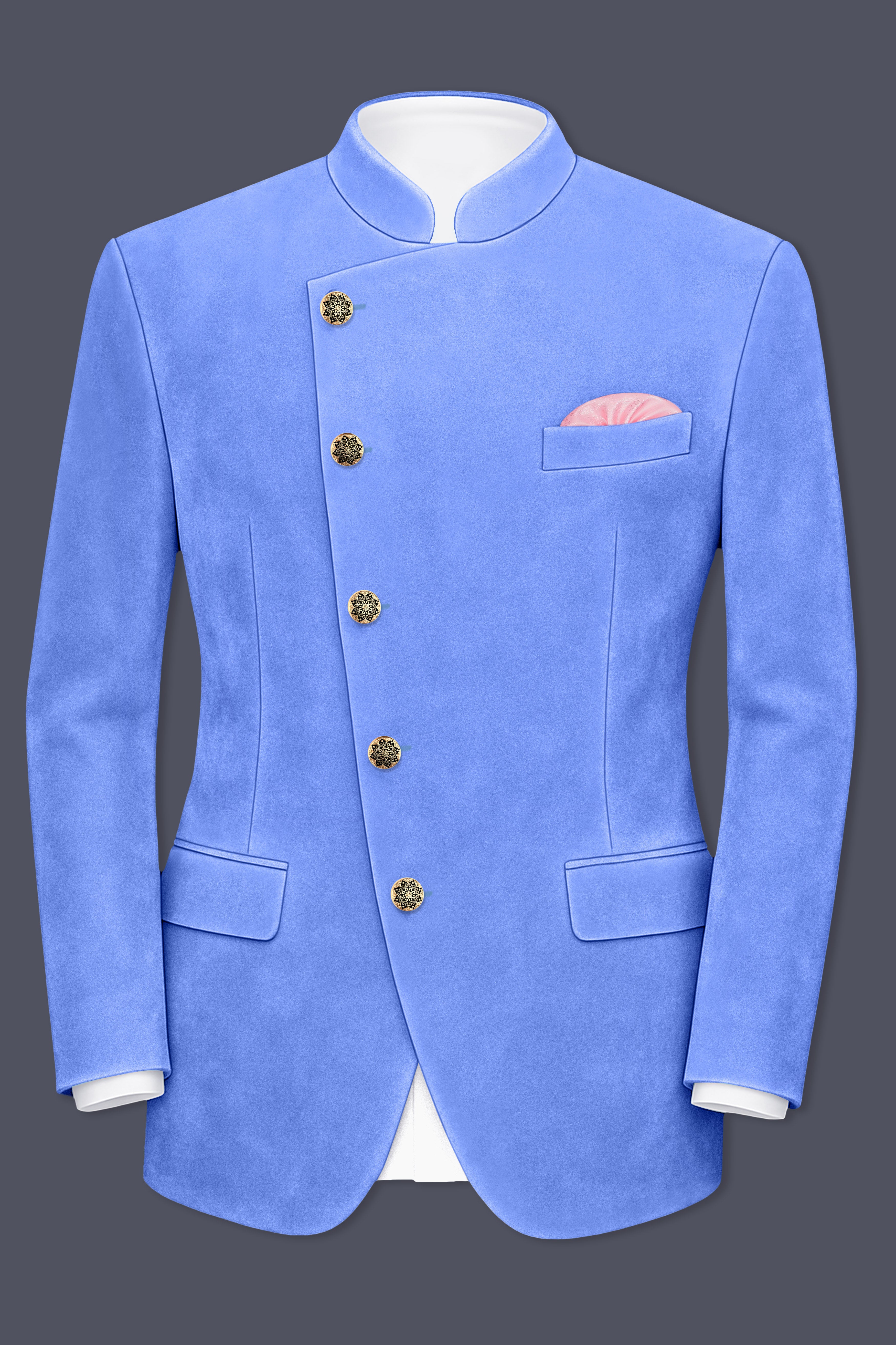 Mariner Blue velvet Cross Placket Bandhgala Designer Blazer