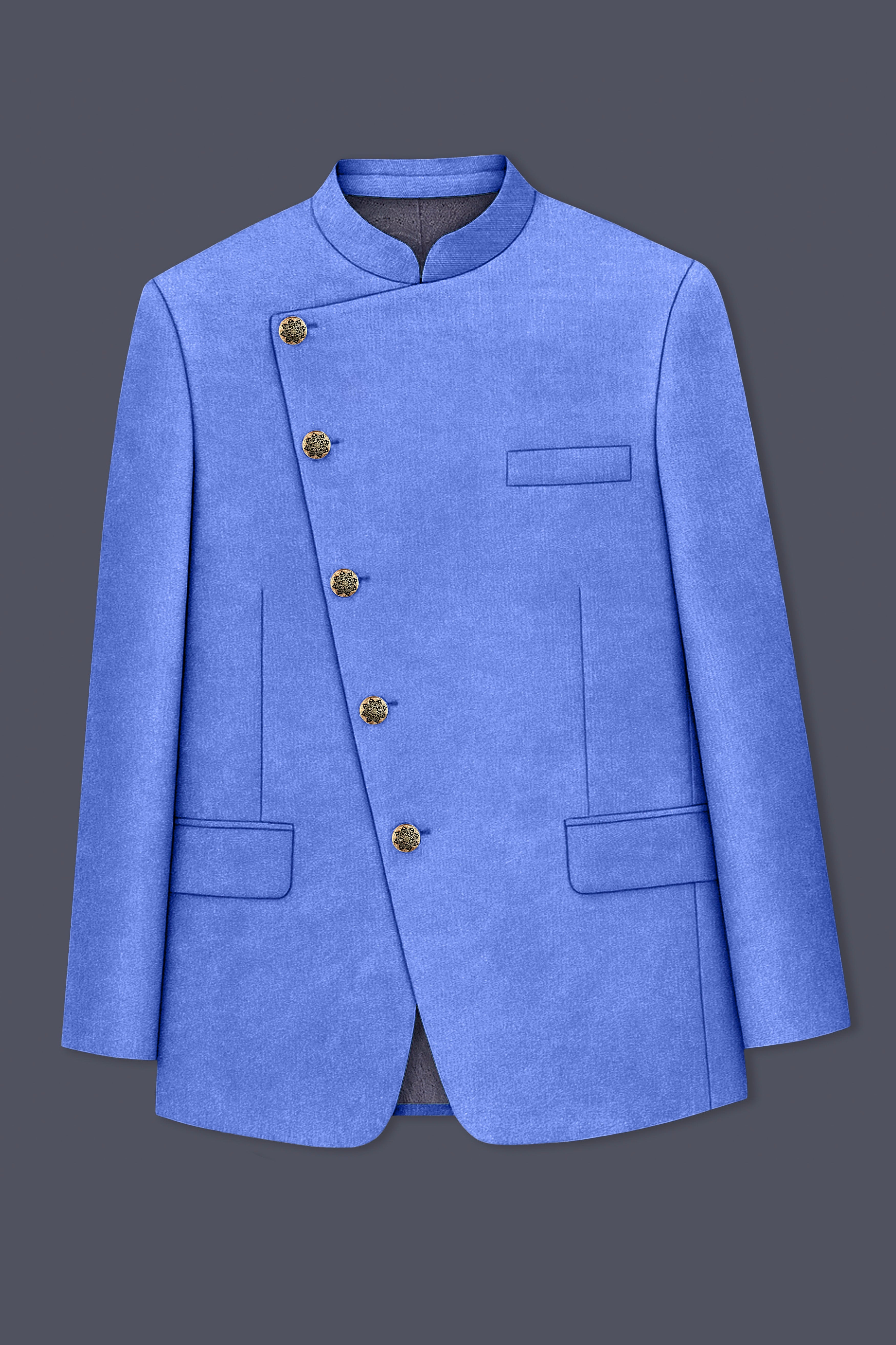 Mariner Blue velvet Cross Placket Bandhgala Designer Blazer