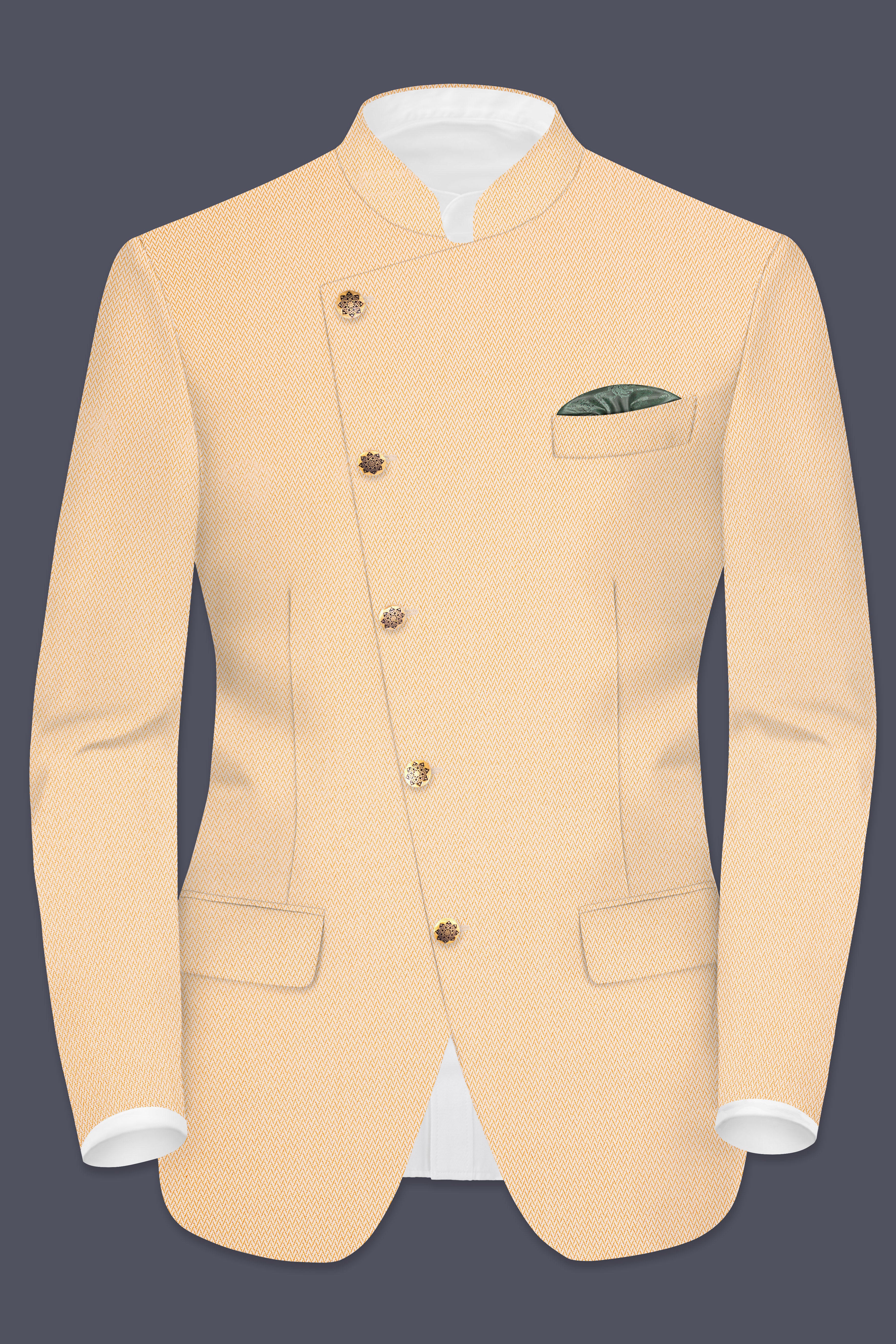 Maize Chevron Textured Cross Placket Bandhgala Designer Blazer