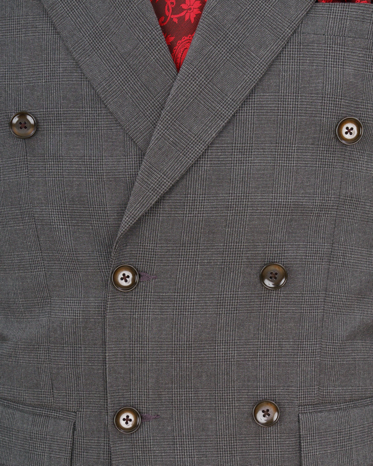 Wenge Gray Subtle Plaid Double Breasted Blazer