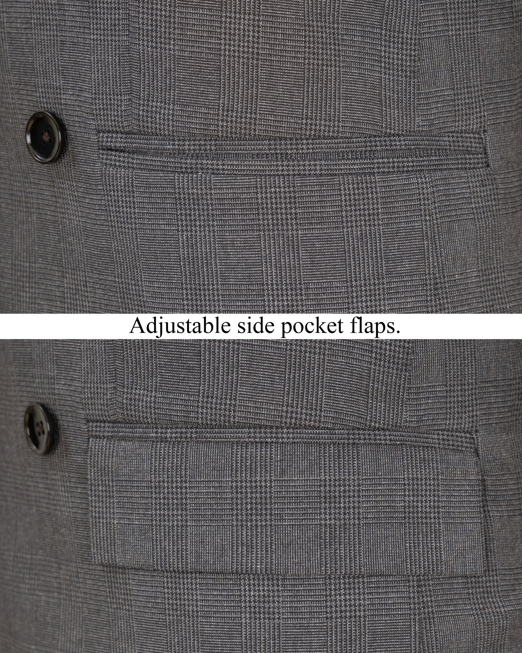 Wenge Gray Subtle Plaid Double Breasted Blazer