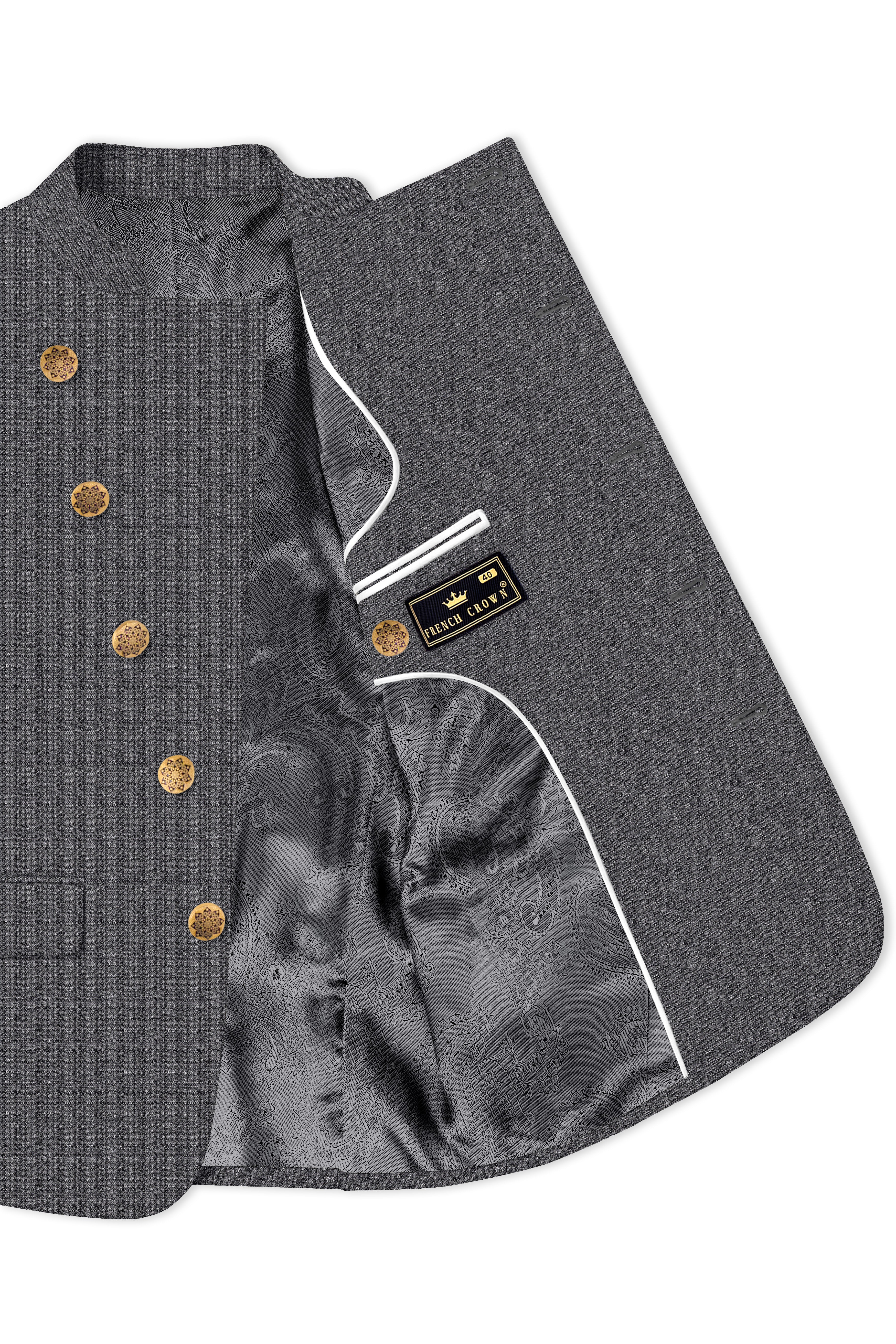 Vampire Gray Cross Placket Bandhgala Blazer