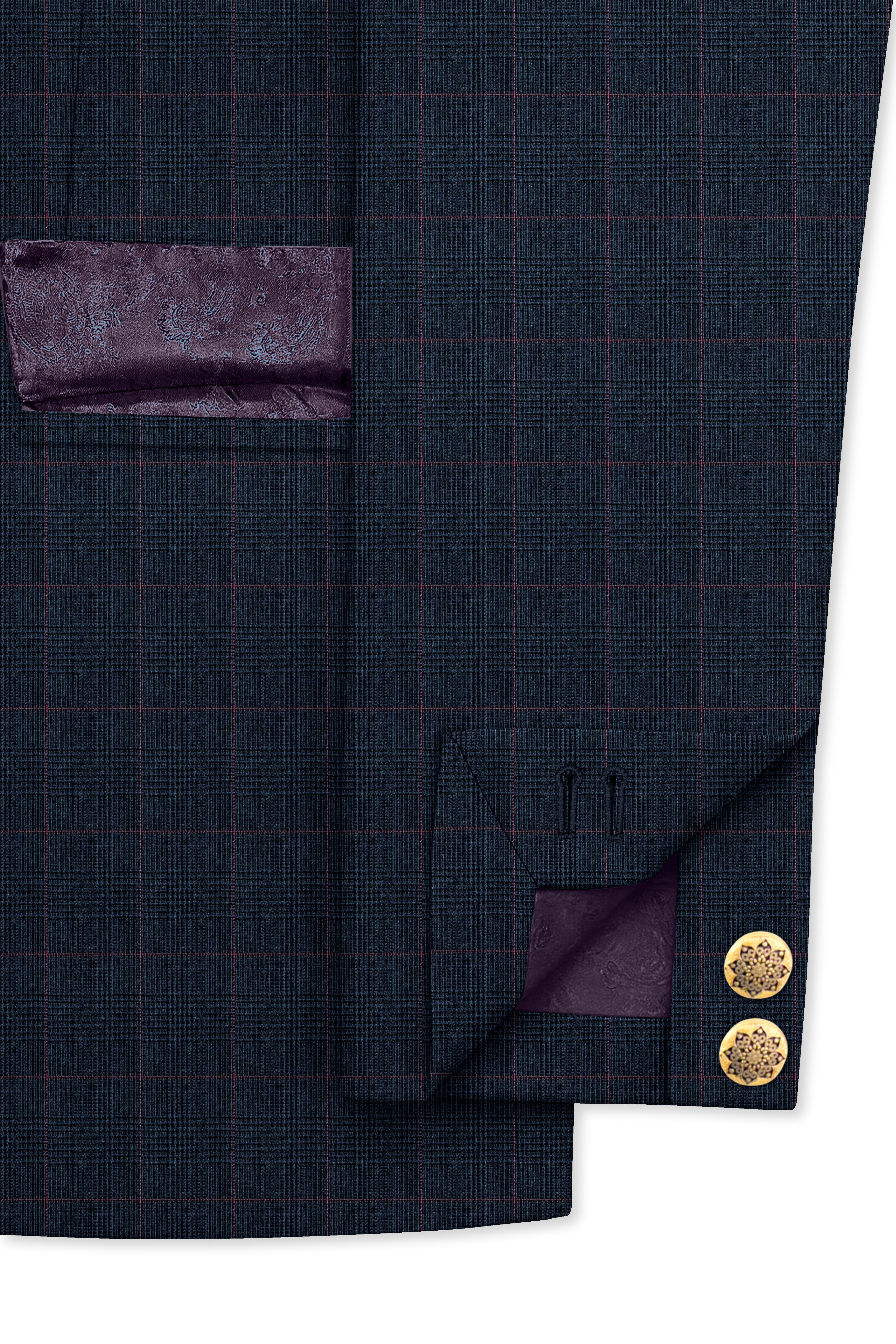 Ebony Subtle Plaid Cross Placket Bandhgala Blazer