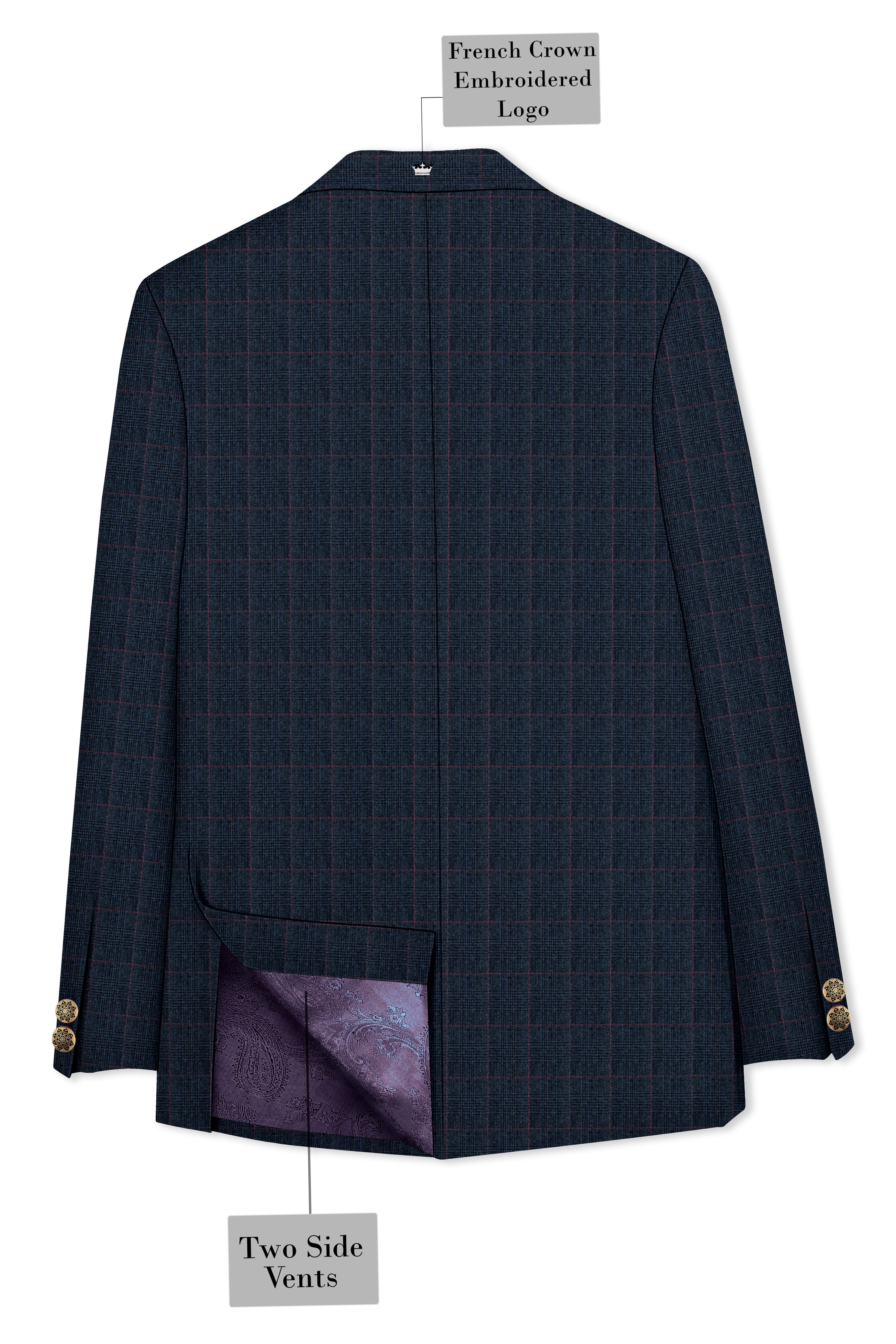 Ebony Subtle Plaid Cross Placket Bandhgala Blazer
