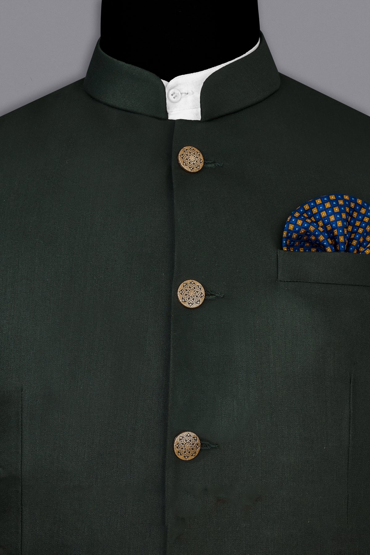 Juniper Green Subtle Sheen Bandhgala/Mandarin Blazer