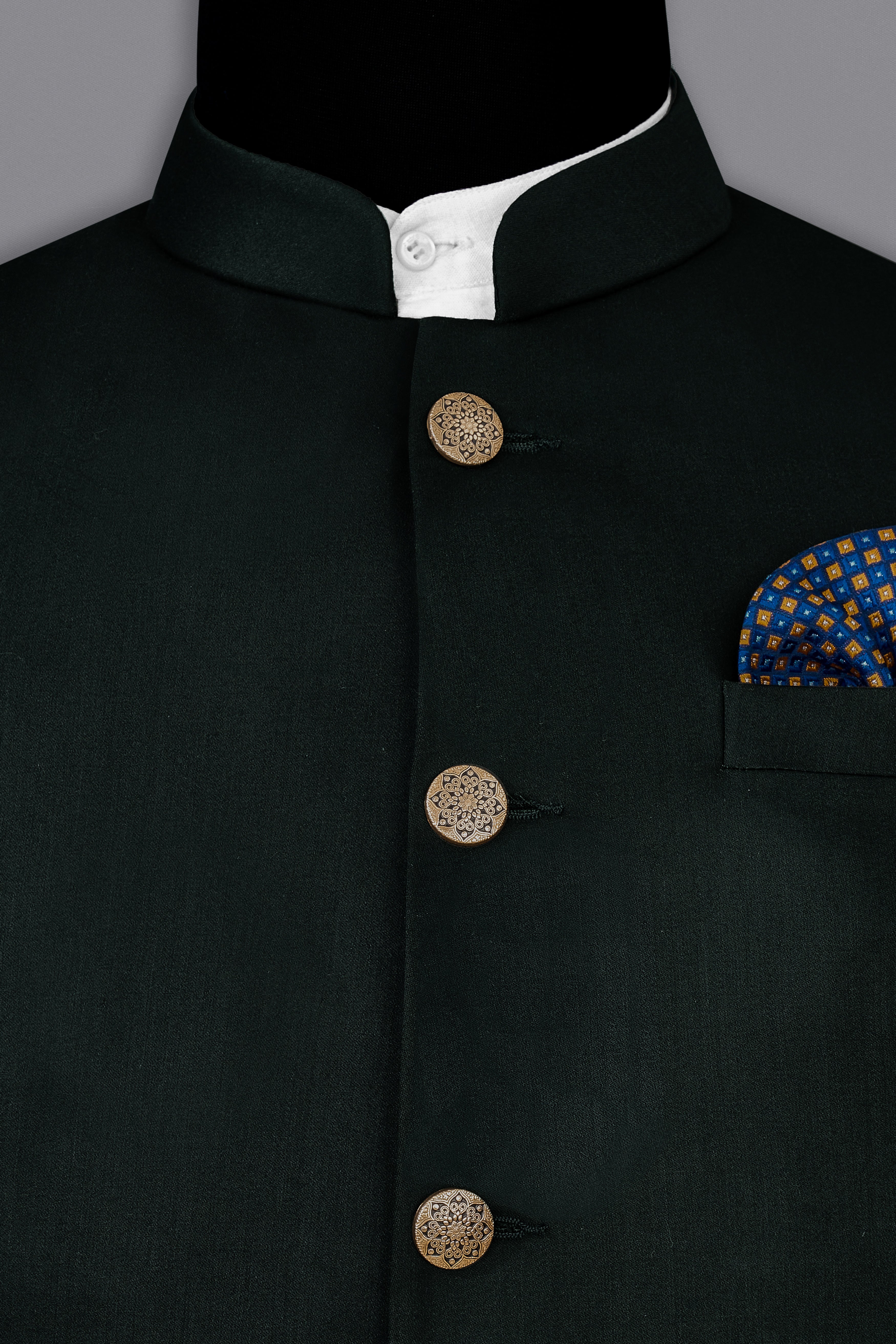 Juniper Green Subtle Sheen Bandhgala/Mandarin Blazer