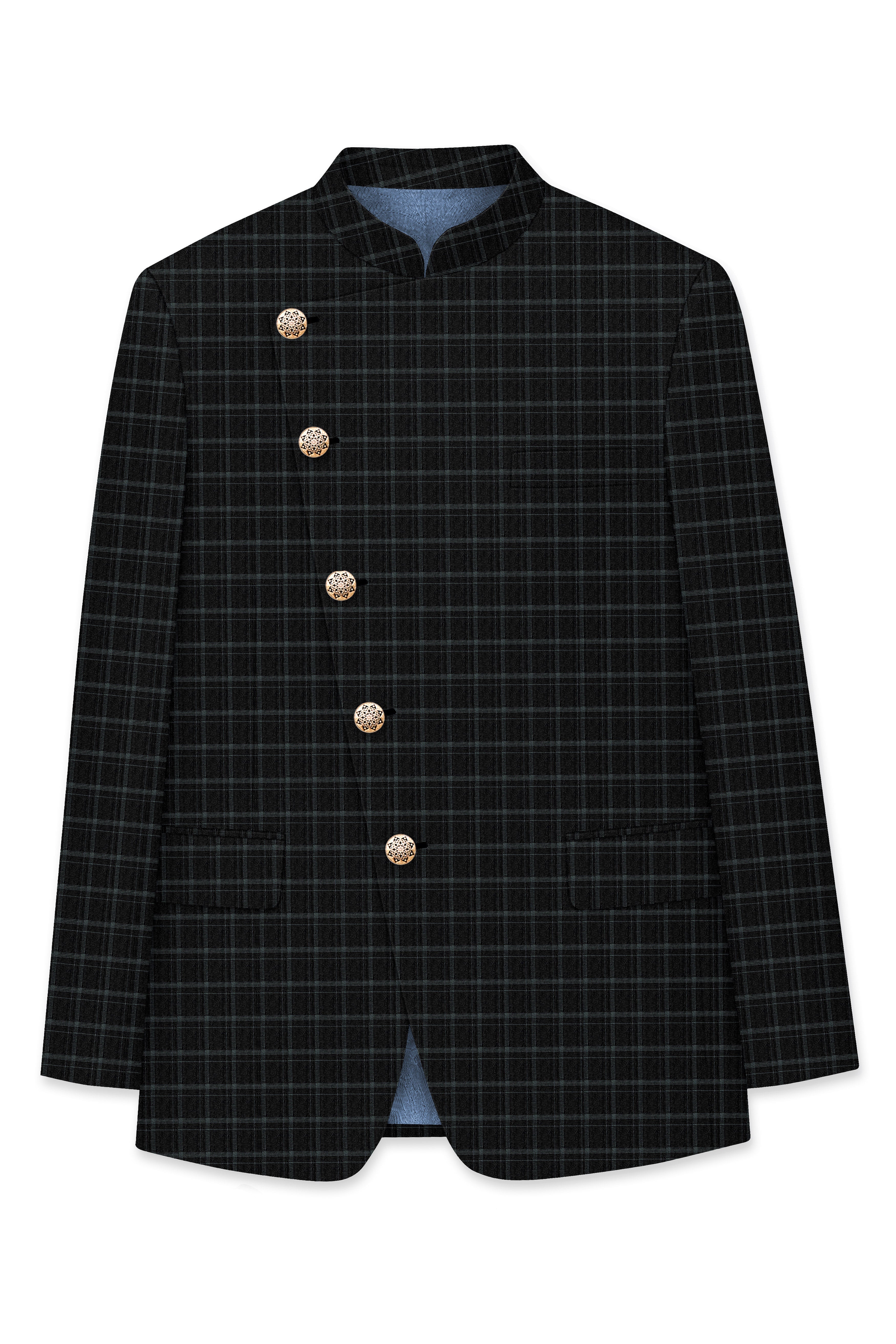 Cape God Gray windowpane Cross Bandhgala Blazer