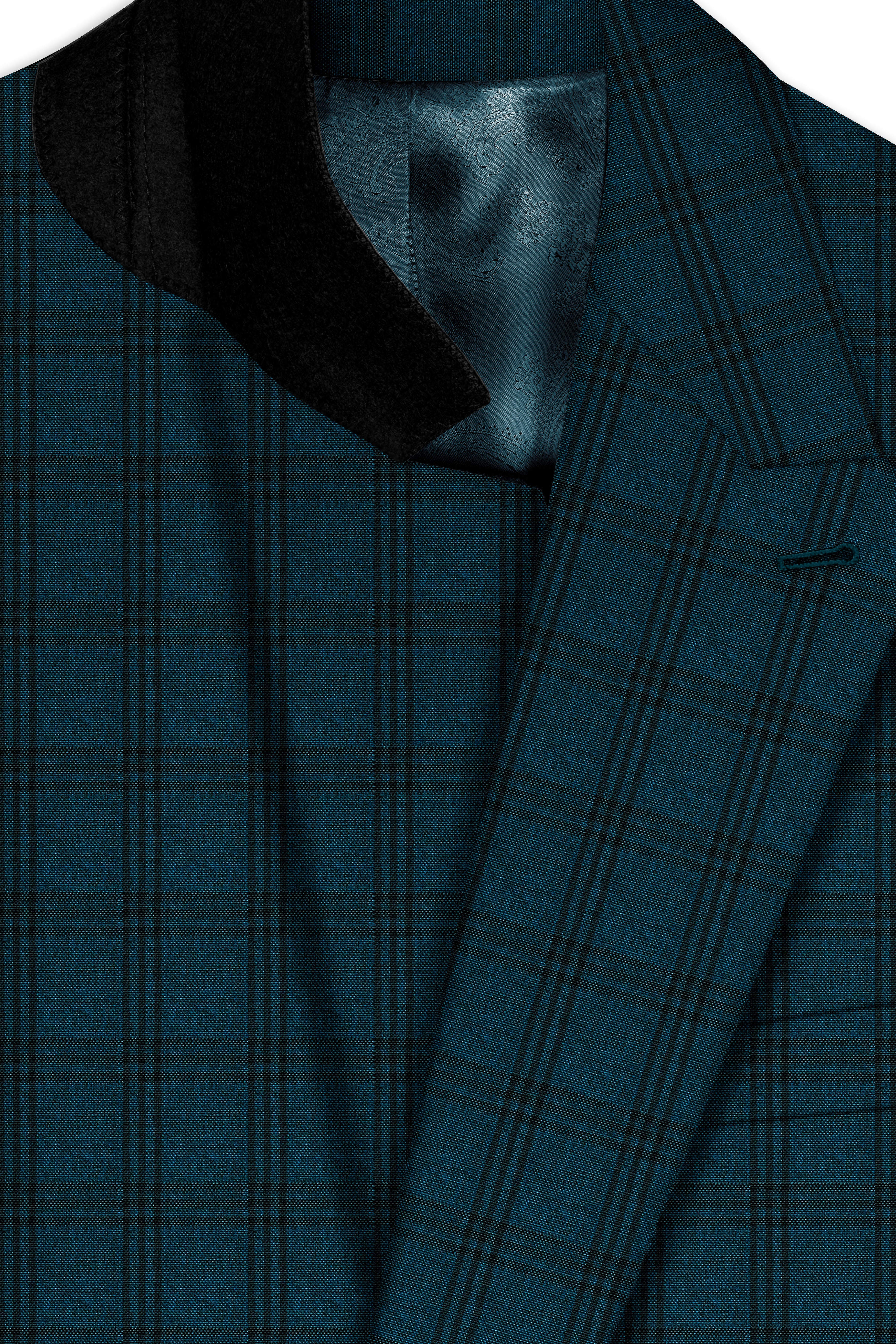 Sapphire Blue With Black Plaid Double Breasted Blazer