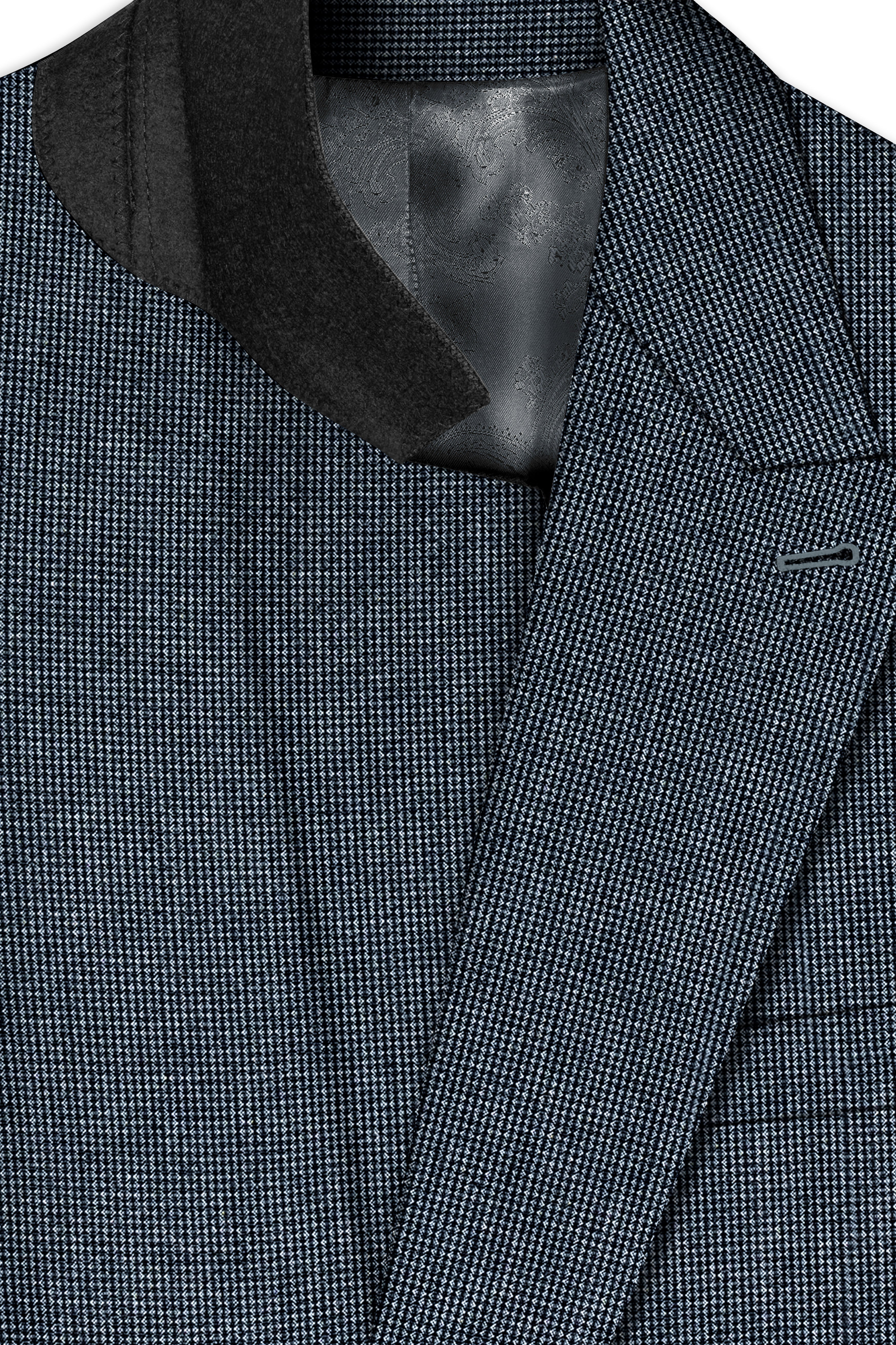 Pale Slate Gray and Black Premium Cotton Double Breasted Blazer