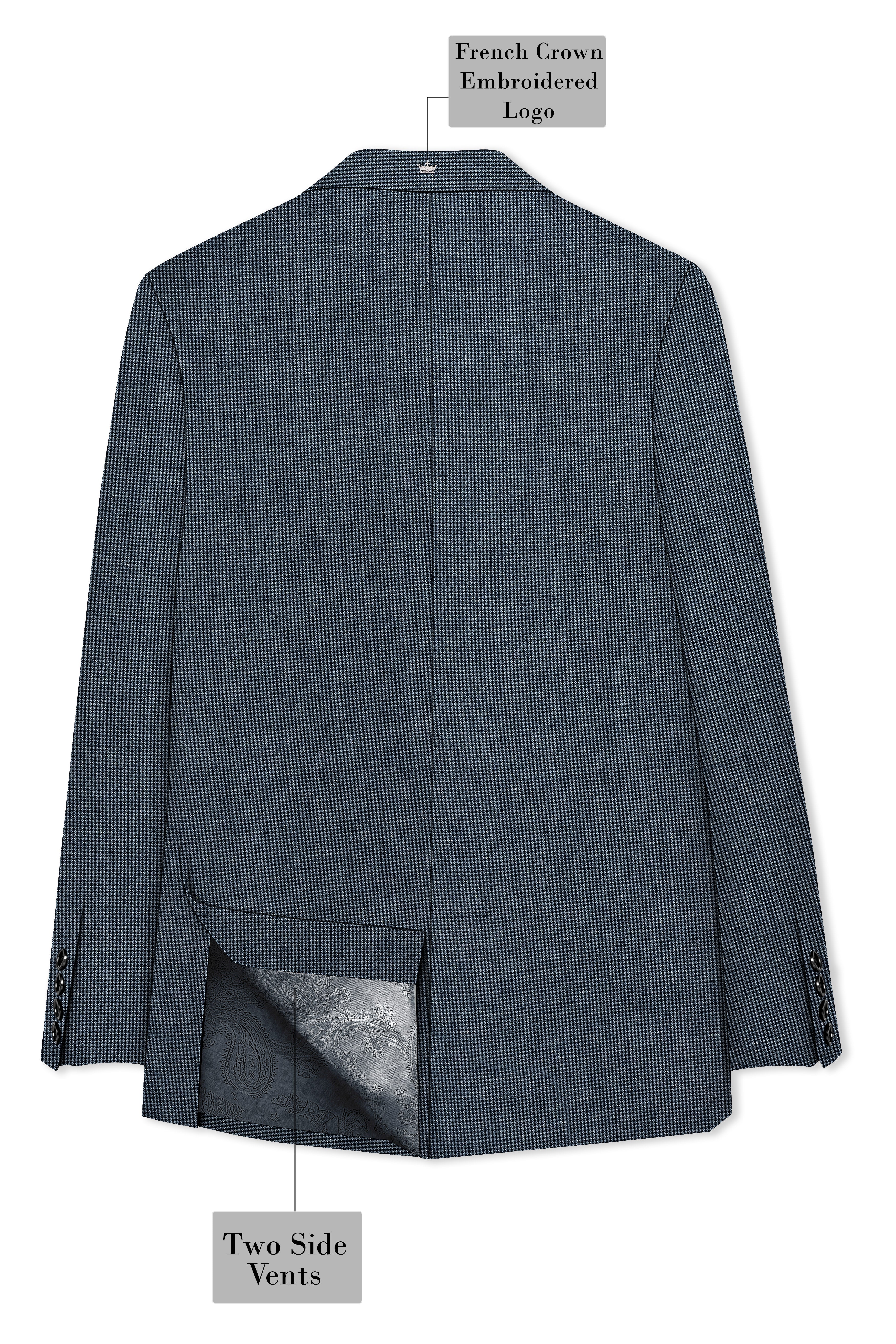 Pale Slate Gray and Black Premium Cotton Double Breasted Blazer