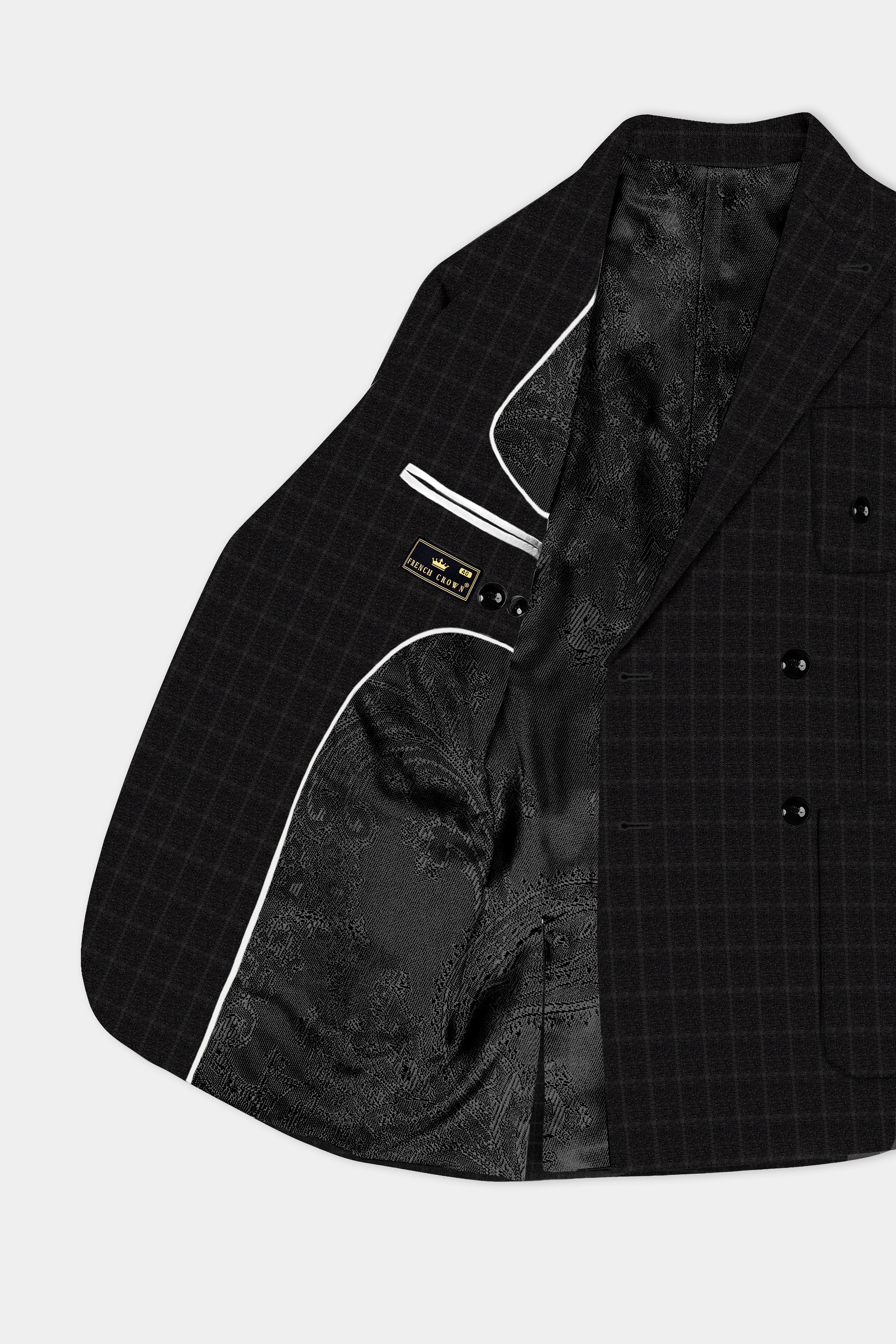 Zeus Black Windowpane Double Breasted Blazer